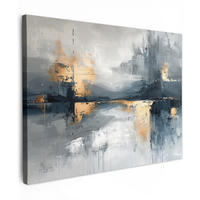 LEINWANDBILD Kunst - Grau - Gold - Abstrakt Wandbilder 80x60 cm - Dunkelgrau, Textil (80/60cm) - MuchoWow