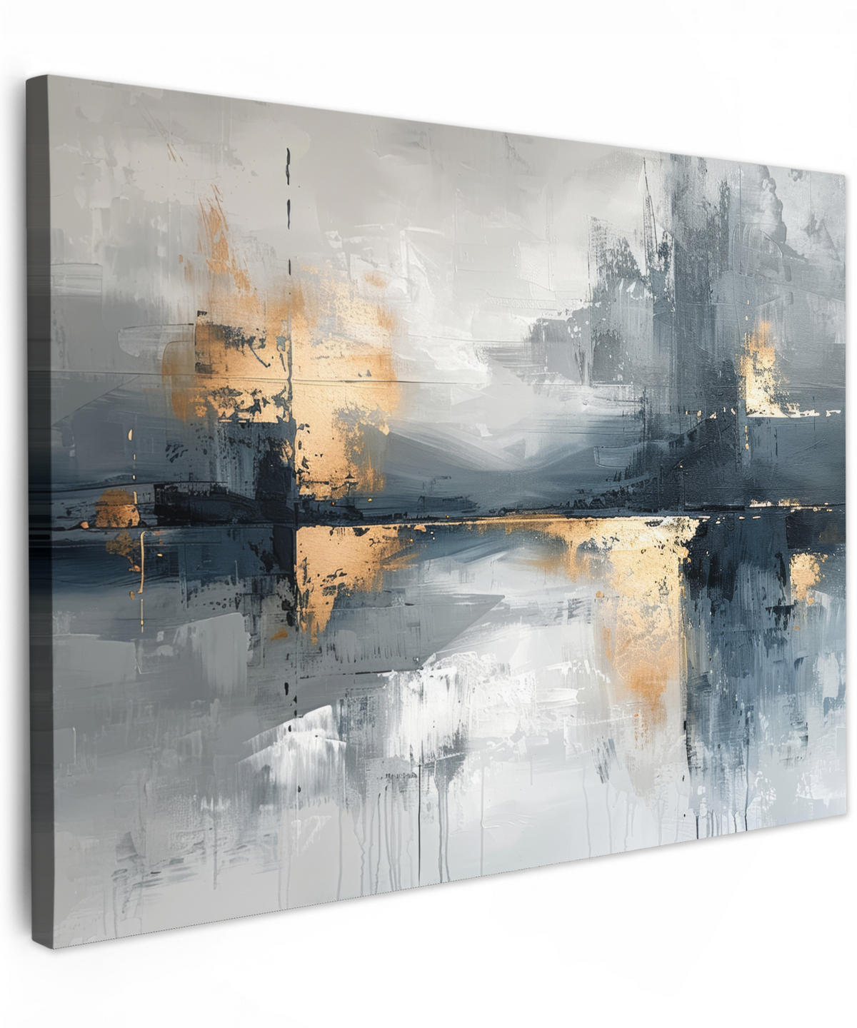 LEINWANDBILD Kunst - Grau - Gold - Abstrakt Wandbilder 80x60 cm - Dunkelgrau, Textil (80/60cm) - MuchoWow