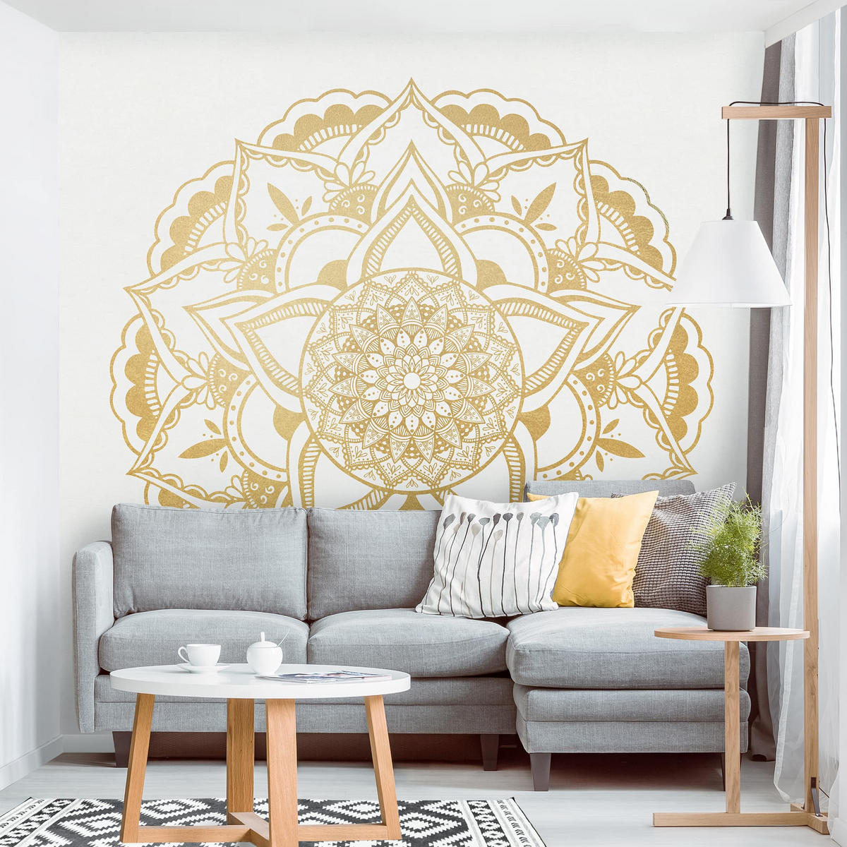 FOTOTAPETE Mandala Blume gold weiß 240/240 cm - Goldfarben, Papier (240/240cm) - Bilderwelten