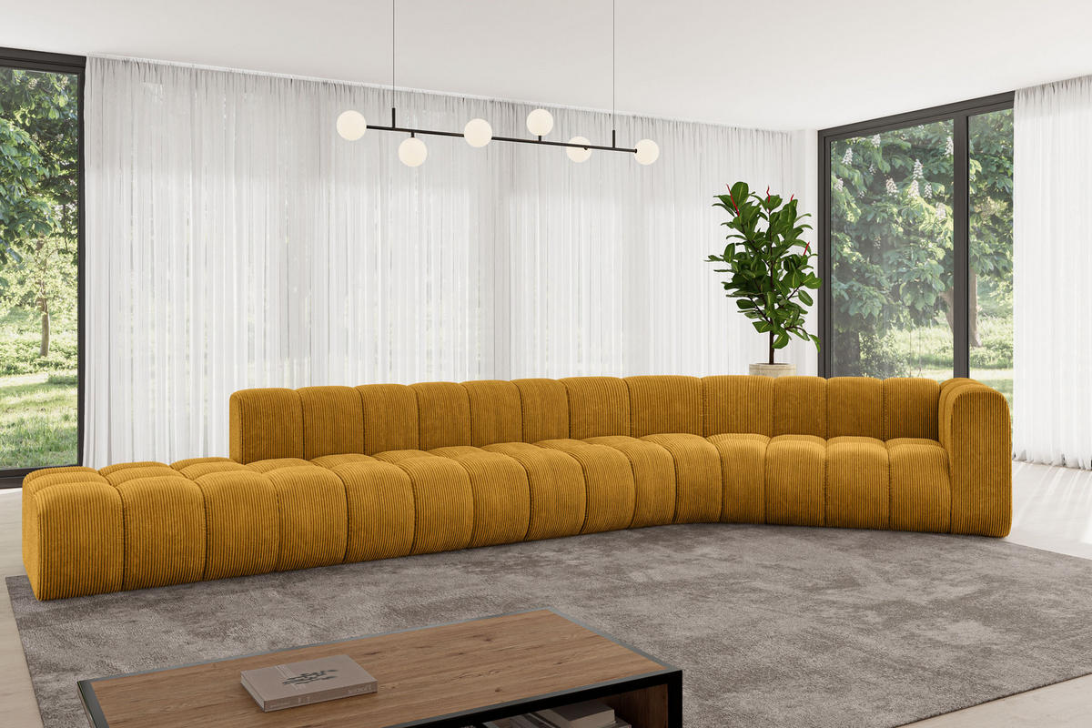 ECKSOFA modulares Sofa Tilmo-L2 - 490x194x70 cm Senfgelb - Currygelb, Holzwerkstoff/Textil (490/194cm) - ALTDECOR