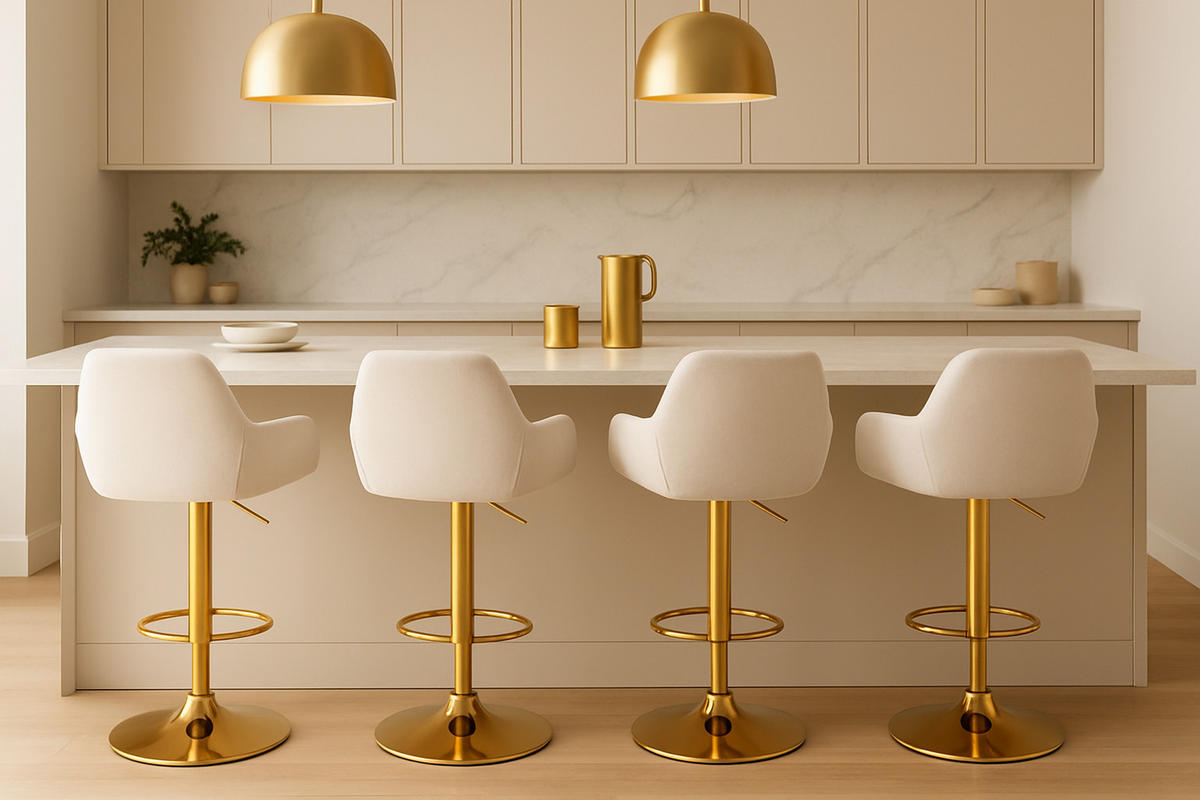BARHOCKER 2er Set Prag Gold Samt creme - Goldfarben/Creme, Textil/Metall (51/109/52cm) - TPFLiving