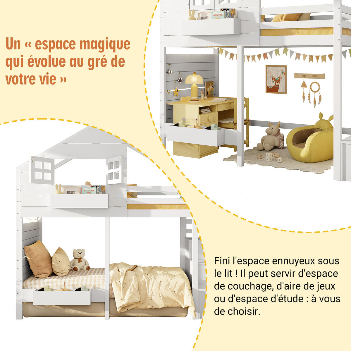 ETAGENBETT 90x200cm Weiß Mit Stauraumtreppe & Fenster - Weiß, Holzwerkstoff - FLIEKS