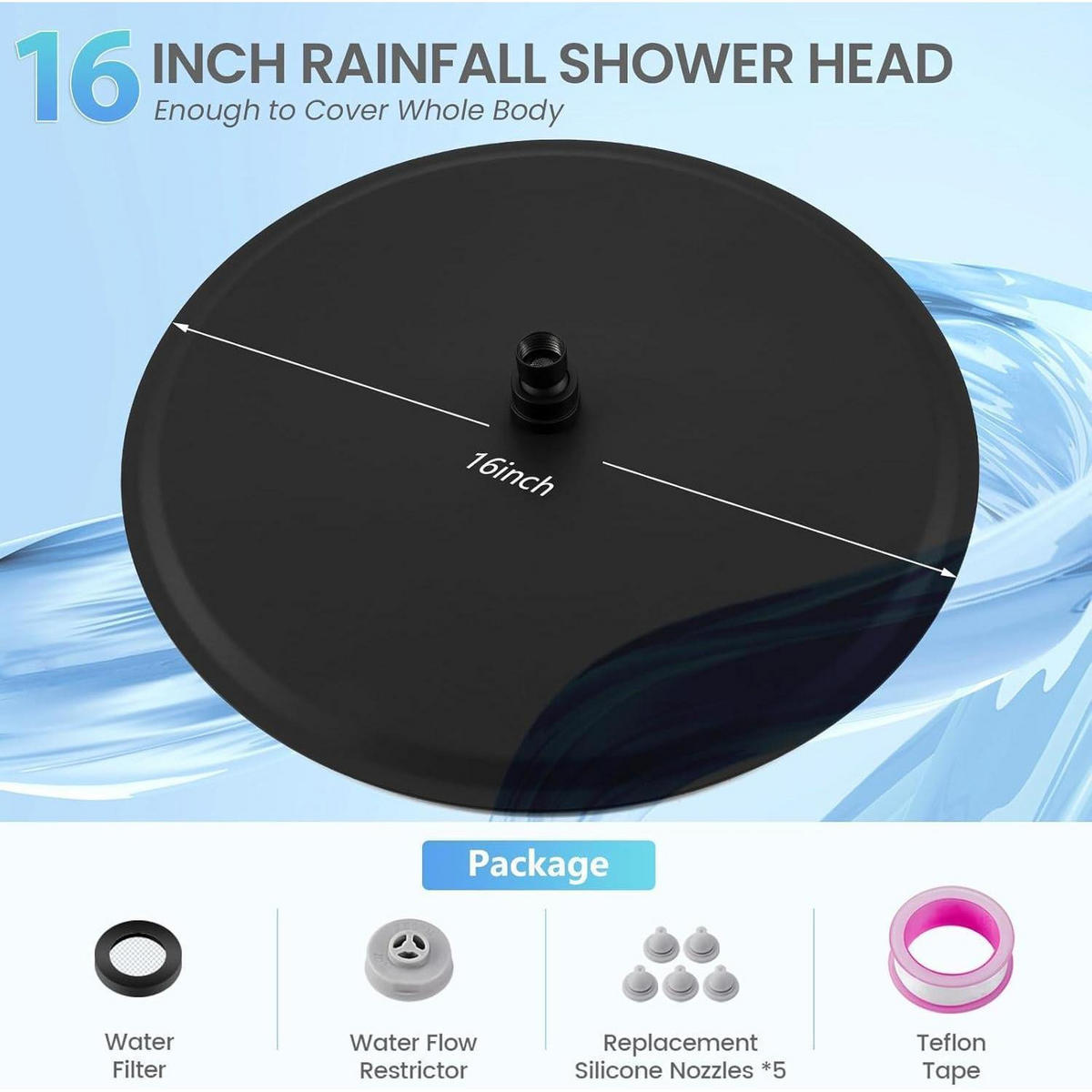 REGENDUSCHE 40 cm Schwarz Edelstahl 304 - Schwarz, Metall (40.6/12.7/40.6cm)