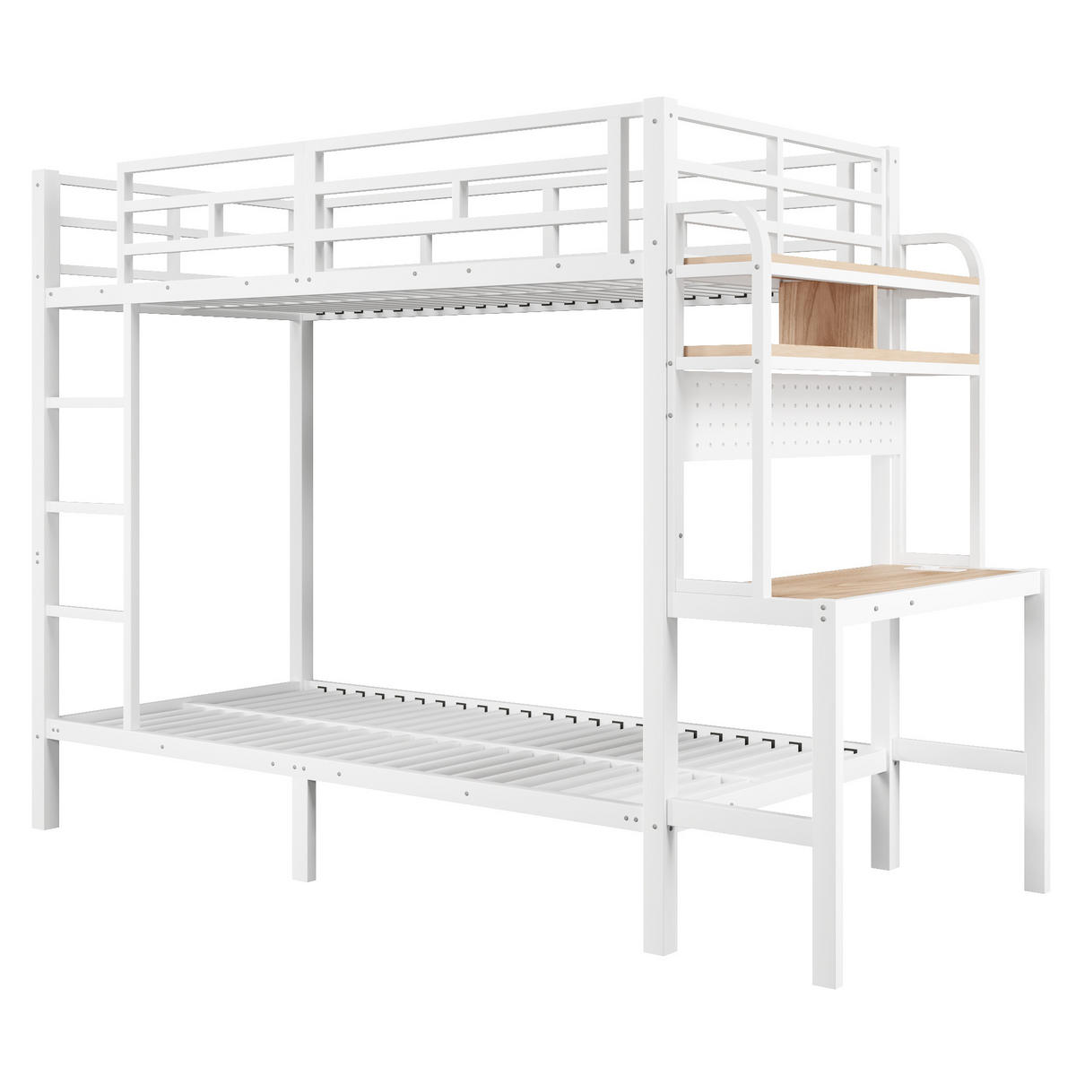 ETAGENBETT 90/200 cm in Weiß mit Schreibtisch, Regal, LED und USB Metall Kinderbett - Weiß, Holzwerkstoff/Metall (90/200cm) - STILVORA
