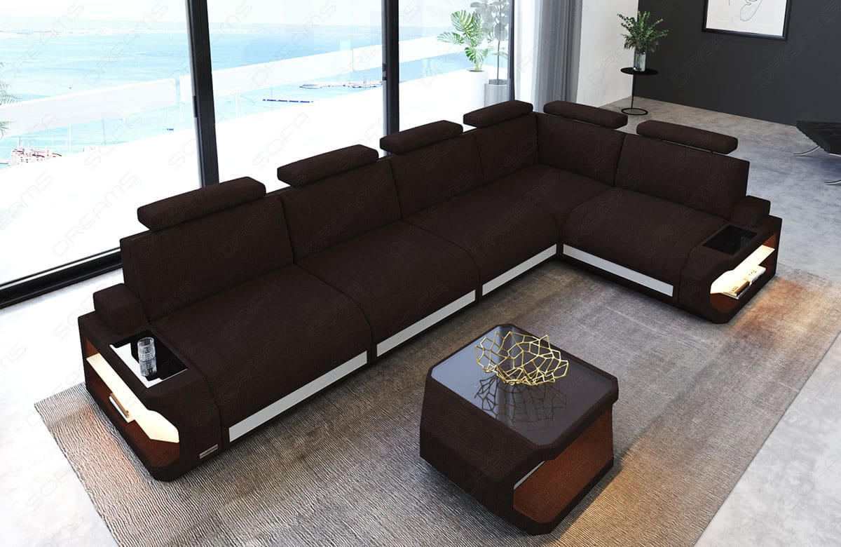 ECKSOFA Siena Graubraun Weiß Strukturstoff - Grau, Kunststoff (347/197cm)