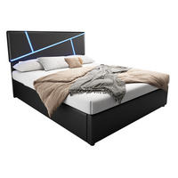 POLSTERBETT mit LED-Beleuchtung 140/200 cm mit Bettkasten und gepolstertem Kopfteil - Schwarz, Kunststoff (140/200cm) - BEAOK