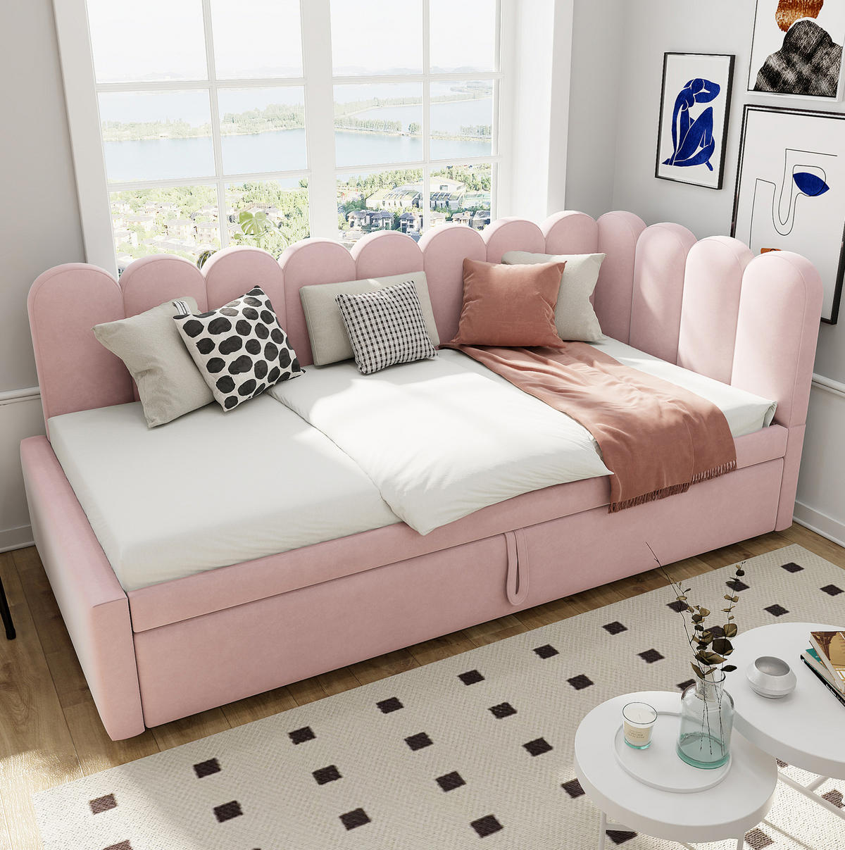 POLSTERBETT 90/180 cm aus Samt mit Ausziehbett, Rosa - Pink, Textil (90/180cm) - OKMYHOME