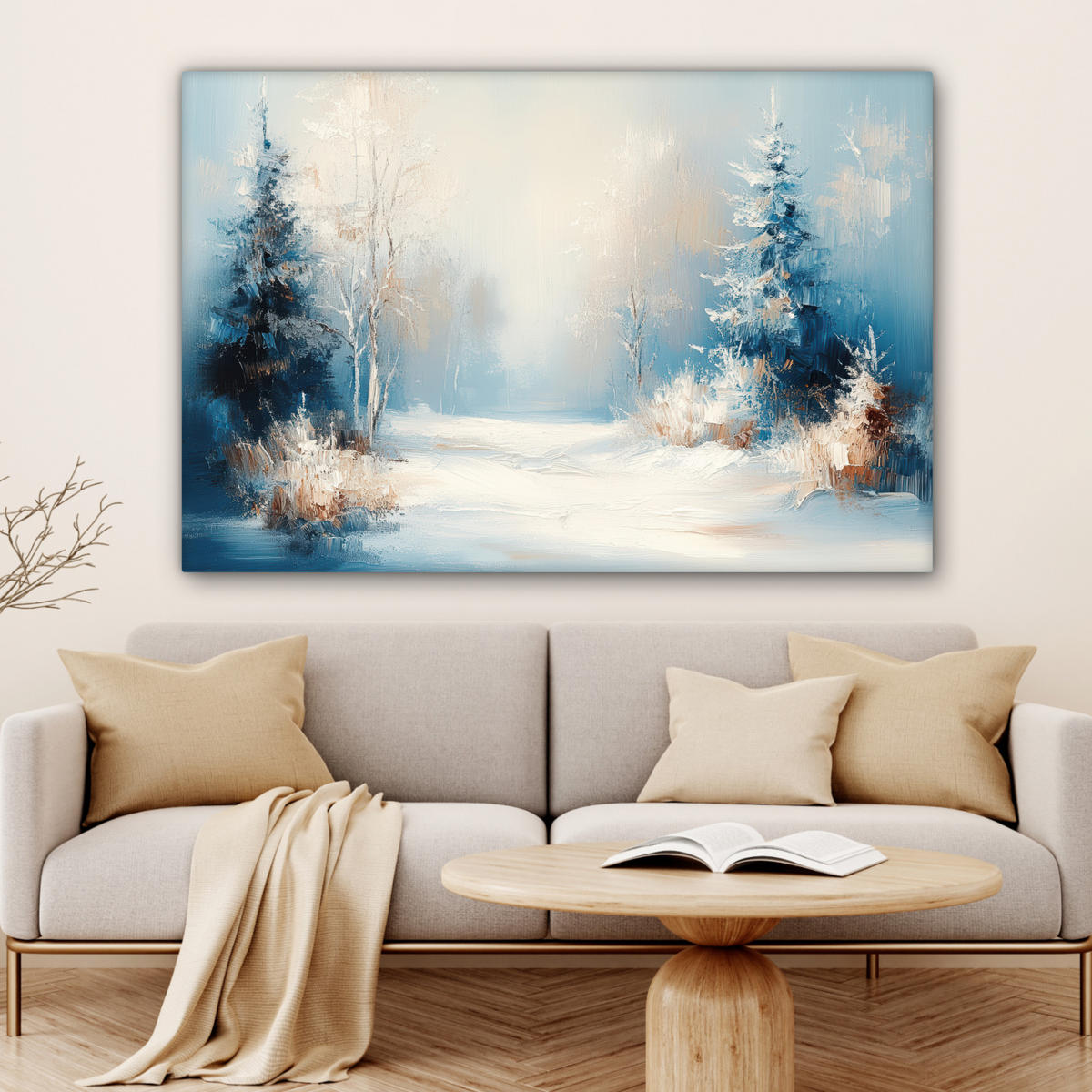 LEINWANDBILD Wald - Winter - Natur - Abstrakt - Schnee Wohnzimmer Groß 120x80 cm - Weiß, Textil (120/80cm) - MuchoWow
