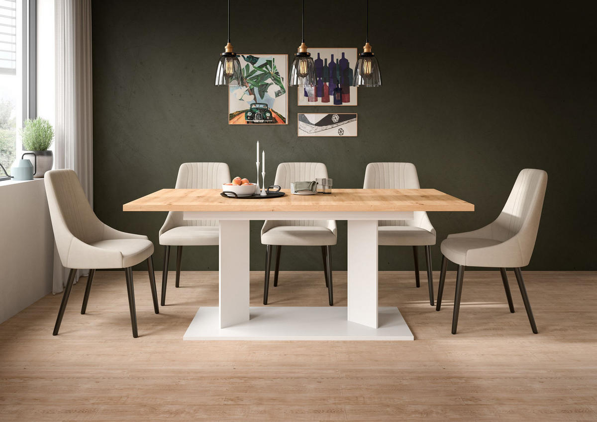 ESSTISCH Gunnar (B/H/T: ca. 220/76/100 cm) in weiß/Artisan Eiche Nachbildung - Weiß, Holzwerkstoff (100/220/76cm)