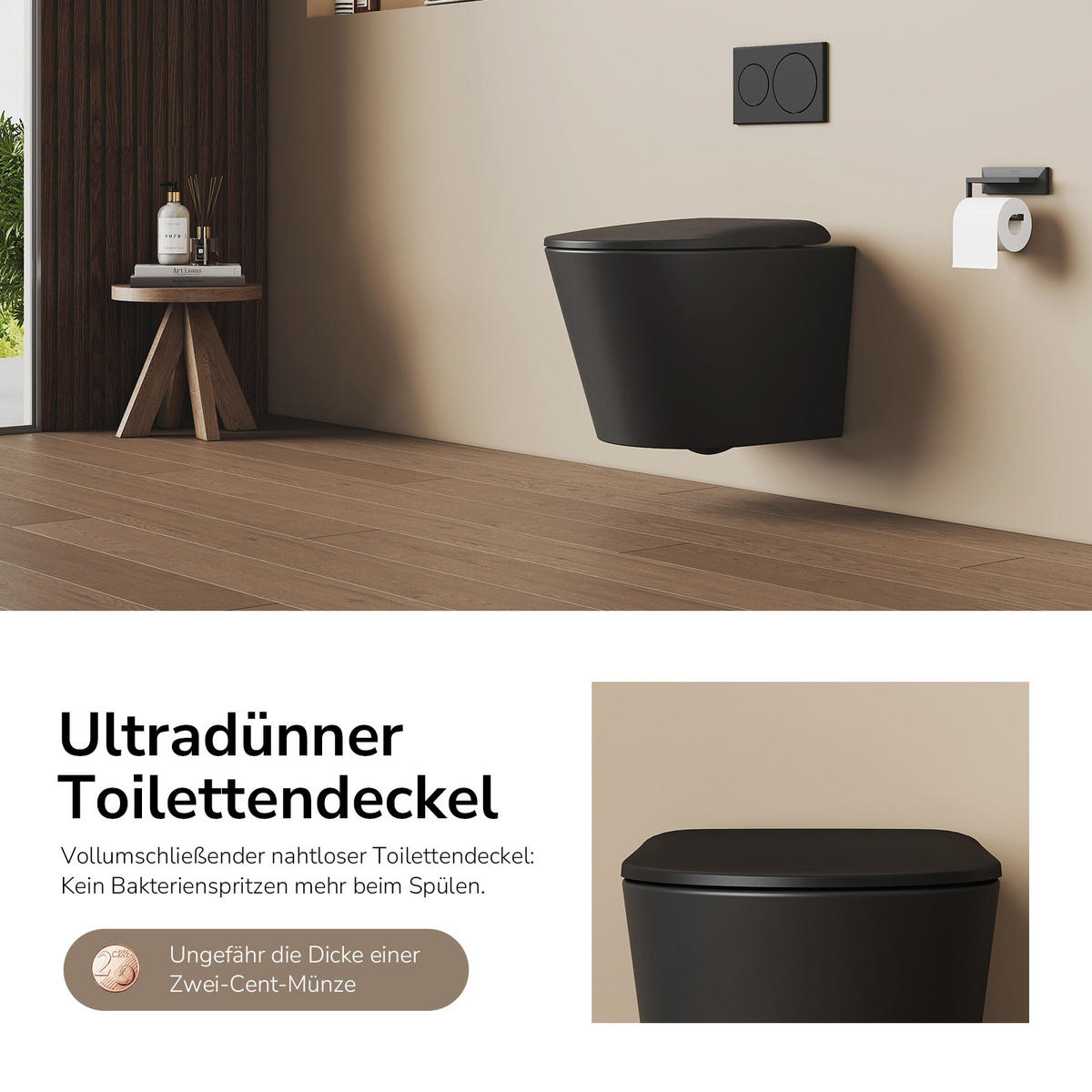 WAND-WC Spülrandlose CT01 49/36,5 cm Matt Schwarz - Schwarz, Keramik (36.5/36/49cm) - EMKE