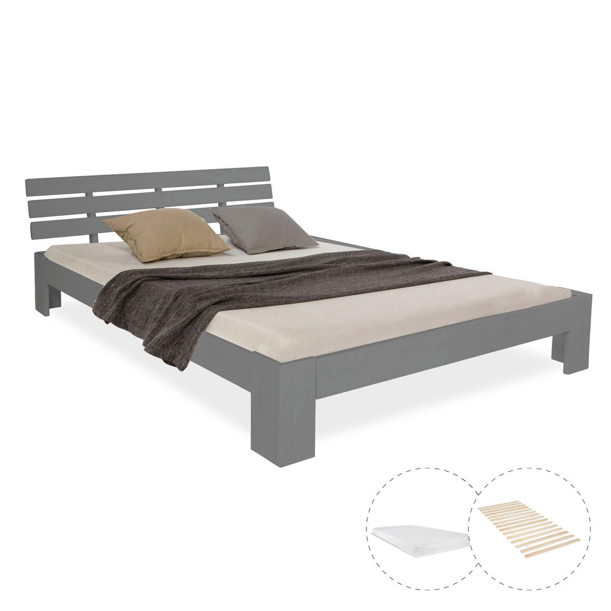 HOLZBETT mit Matratze 140/200 cm grau - Grau, Holz (140/200cm) - Homestyle4u
