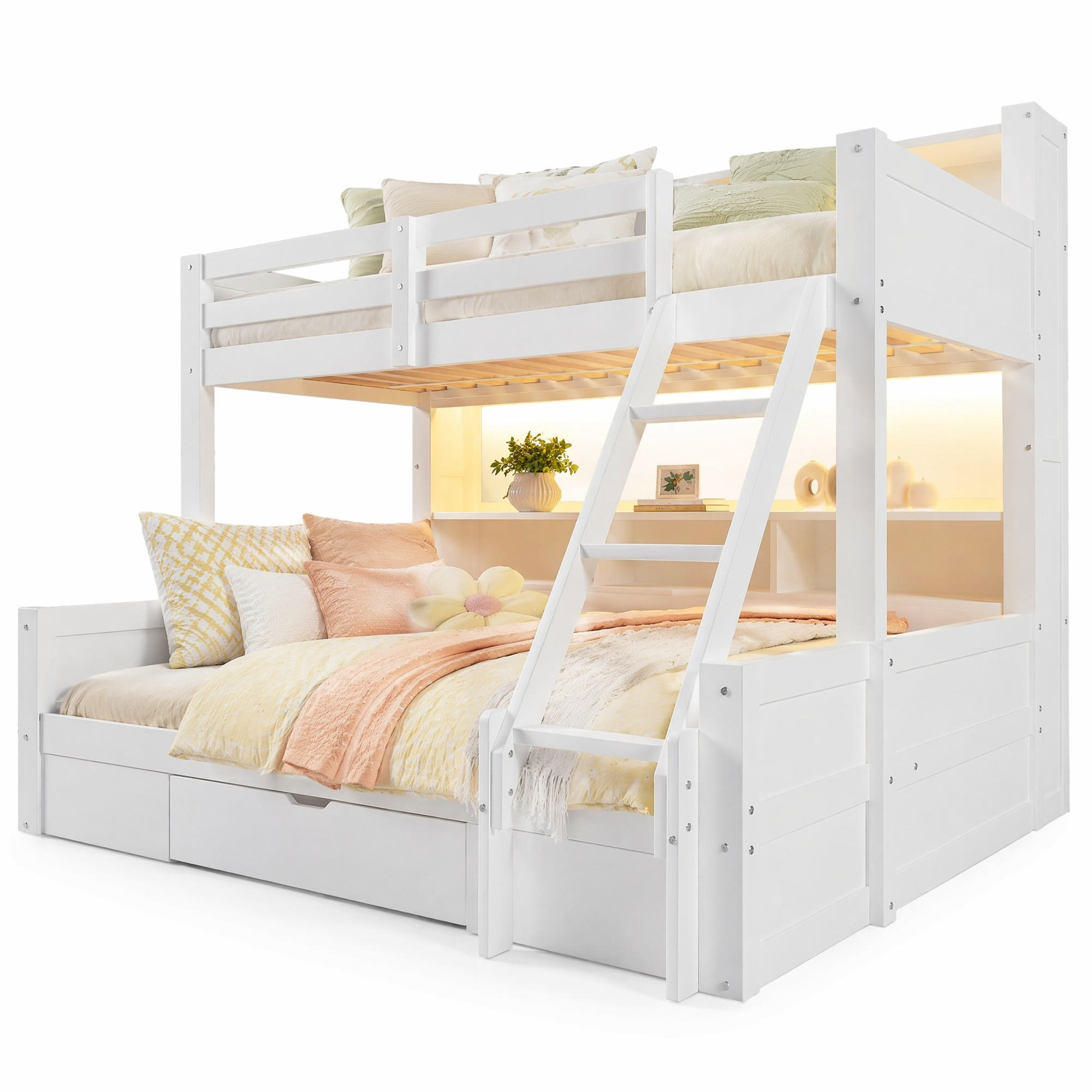 ETAGENBETT mit Stauraum und LED 90x200/140x200 cm Weiß - Weiß, Holz (140/200cm) - Meubliv