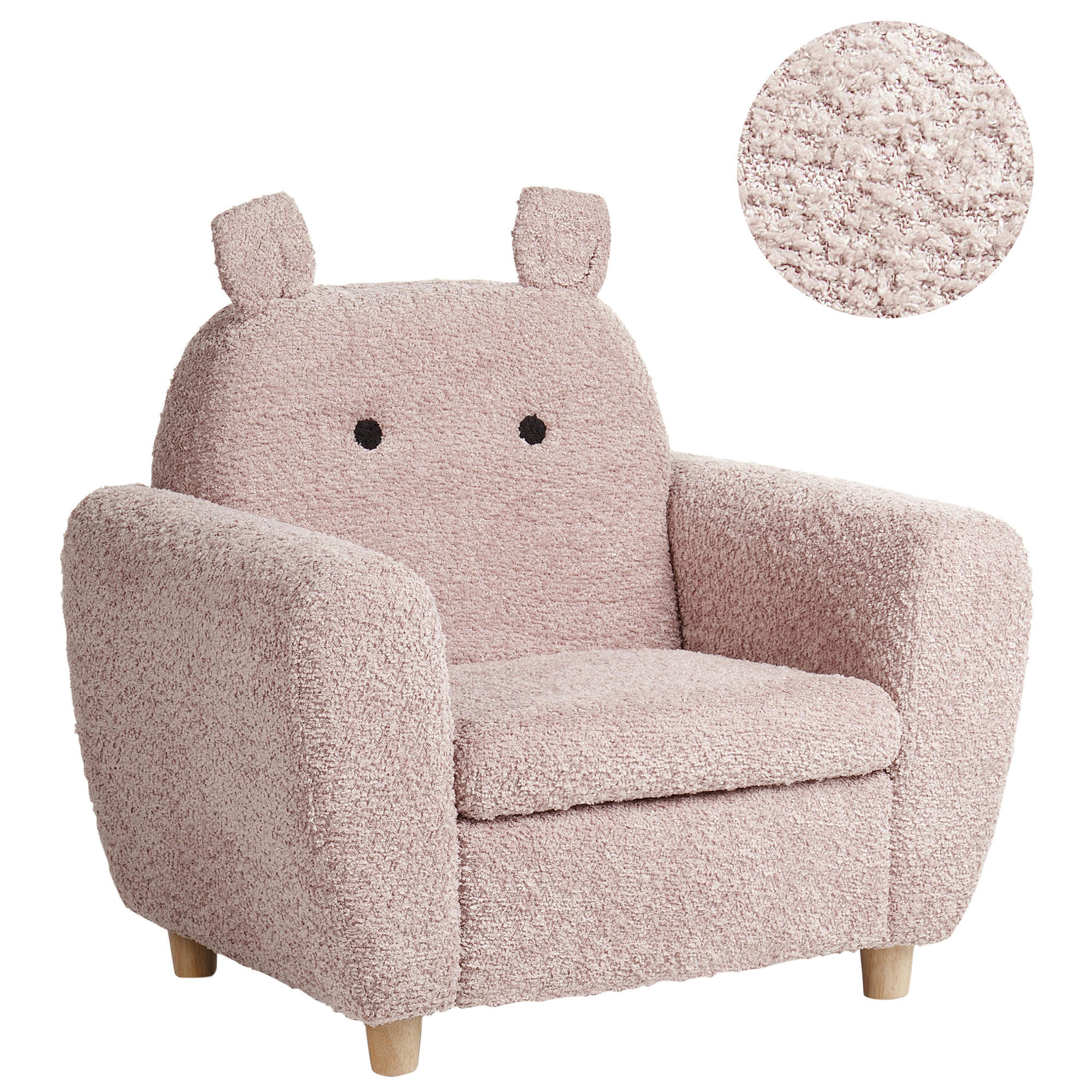 KINDERSESSEL Nilpferd Bouclé Pastellrosa Maribo - Pink, Textil (61/59/44cm) - Beliani