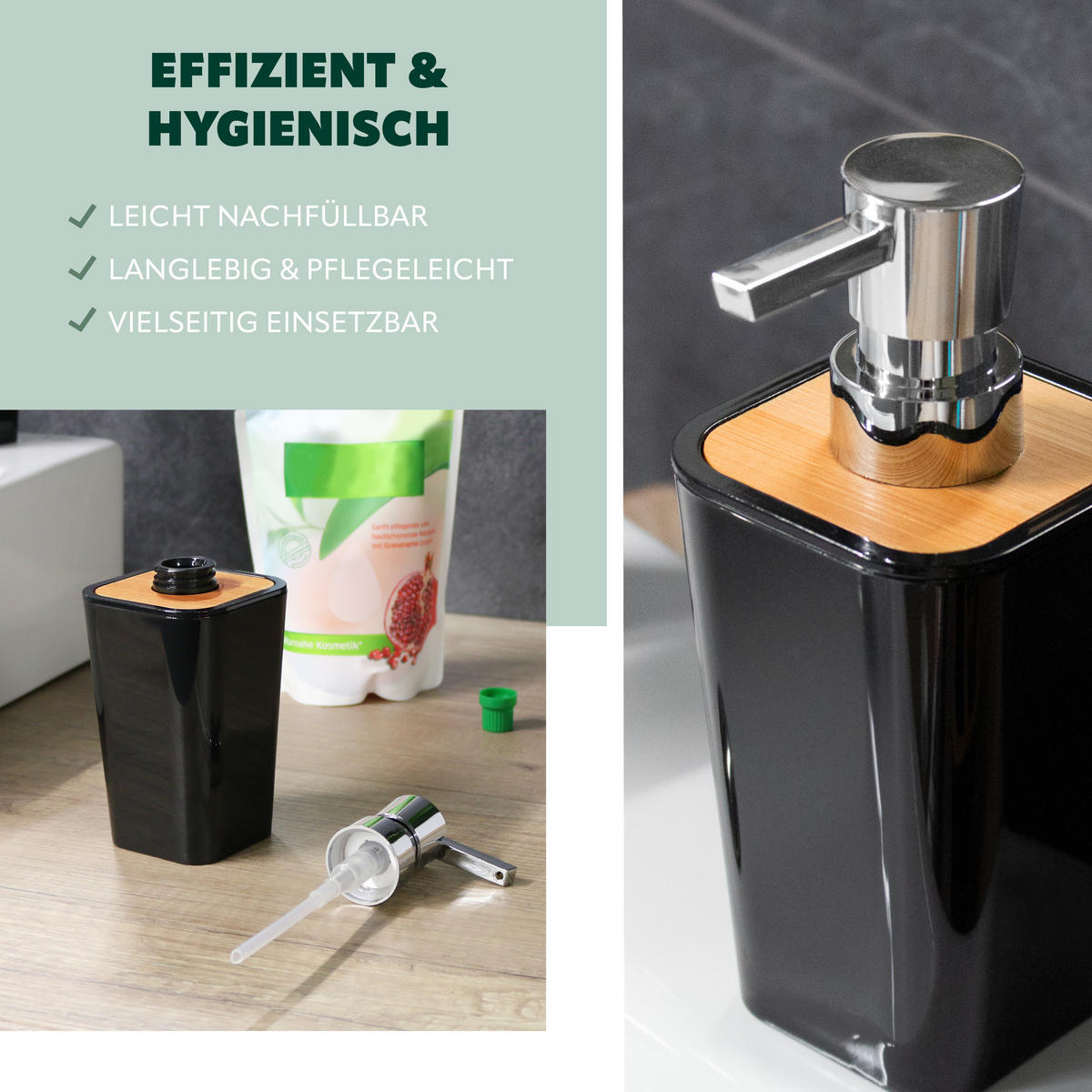 SEIFENSPENDER 320 ml CALVI, schwarz - Schwarz, Kunststoff (7.4/16.5/7.4cm) - bremermann