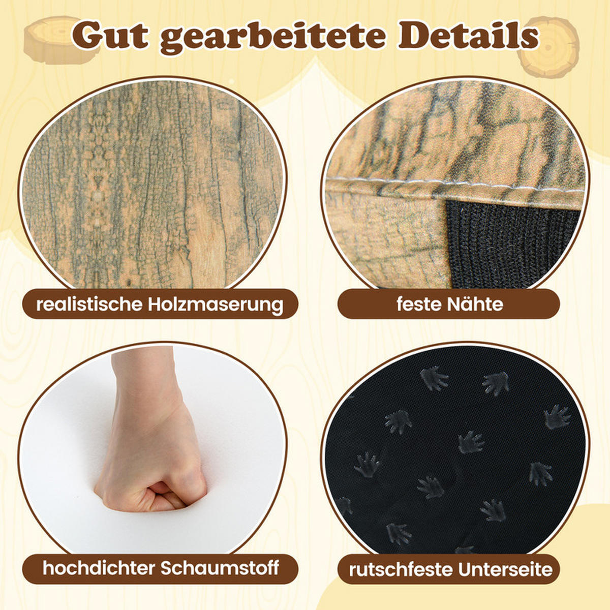 KINDERSITZGRUPPE aus Holz mit Muster grün(3-tlg) - Grün, Leder (38/25/38cm) - COSTWAY