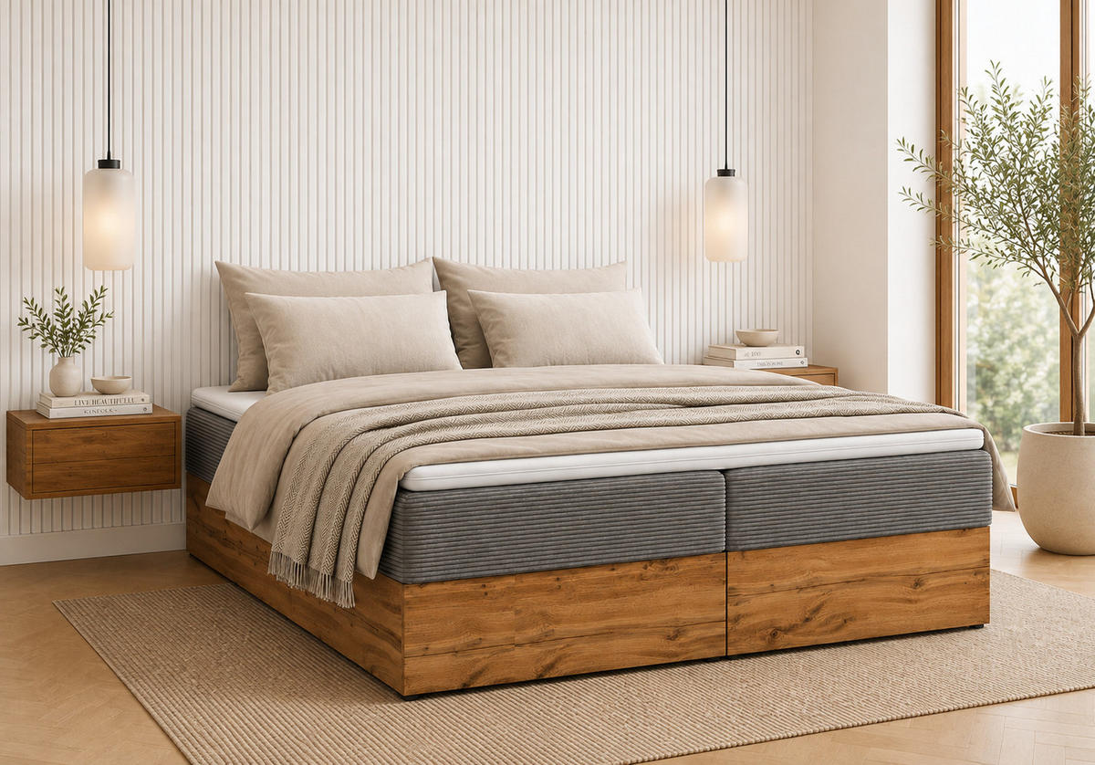 BOXSPRINGBETT LOLY 160x200 cm Bonell H3 mit Bettkasten Hellgrau - Hellgrau/Schwarz, Kunststoff/Textil (160/200cm) - KS Home Concept