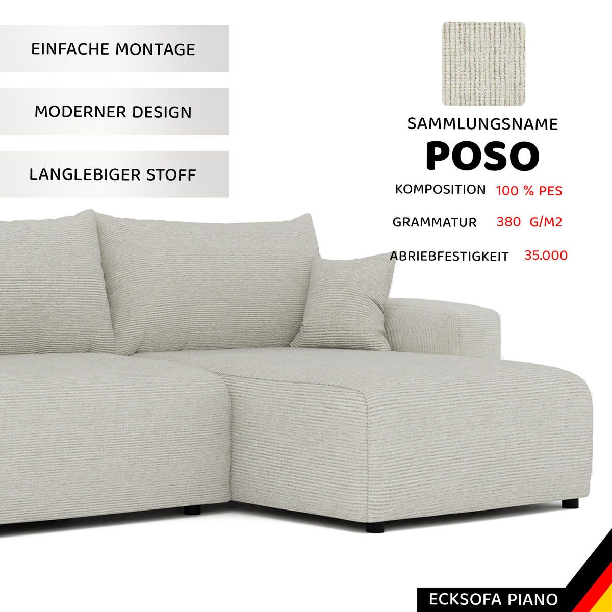 ECKSOFA mit Schlaffunktion und Bettkasten, Beige - Beige, Holzwerkstoff/Textil (145/278cm) - Idohome