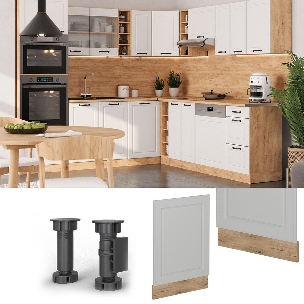 FRONTBLENDE R-Line Weiß Landhaus 45 cm , AP Eiche - Honigeiche/Weiß, Holzwerkstoff (45/57.2/1.6cm) - Vicco