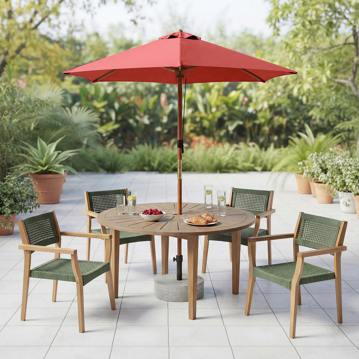 SONNENSCHIRM - Eukalyptus massiv / Polyester - Terracotta, Holz/Textil (200/200cm) - home24