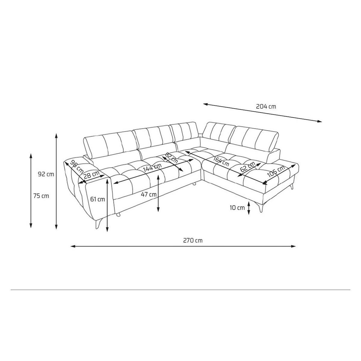 ECKSOFA PUDDING L Rechts mit Schlaffunktion 128x197 Velours Grau - Schwarz/Grau, Holz/Textil (204/270cm) - Muffo