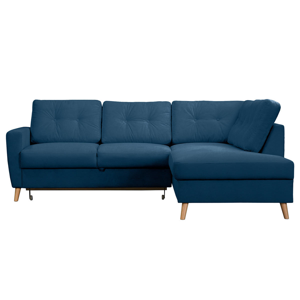 ECKSOFA mit Ottomane - Blau/Braun, Holz/Textil (230/200cm) - home24