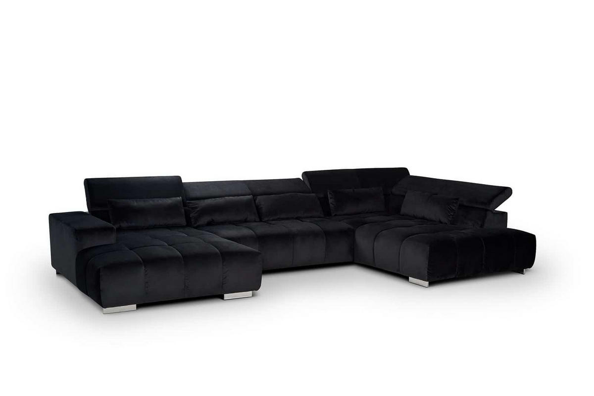 WOHNLANDSCHAFT XXL mit verstellbaren Kopflehnen, Velvet-Stoff - Silberfarben/Schwarz, Textil/Metall (225/73/409cm) - Cotta