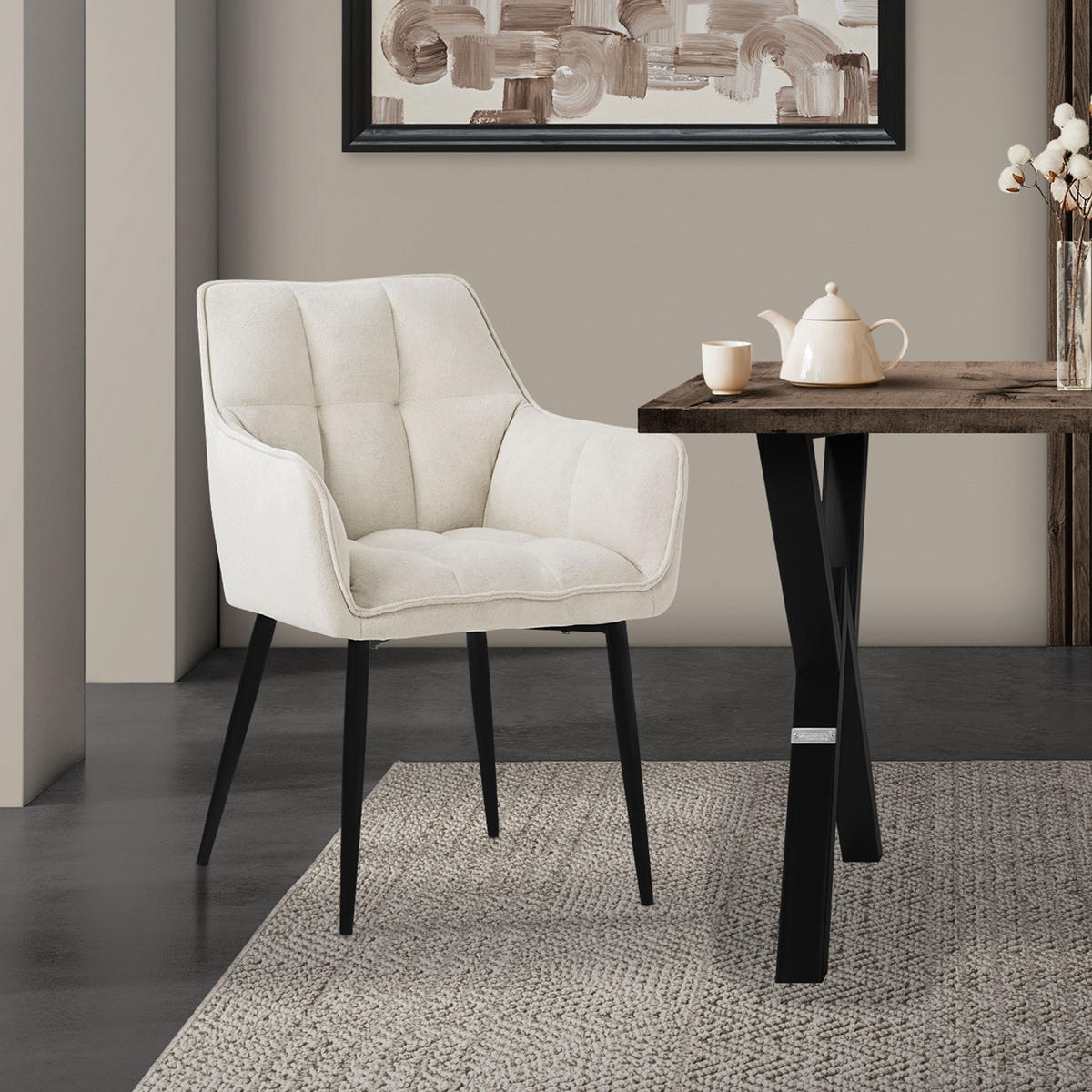 ESSZIMMERSTUHL creme - Beige, Textil (63/90/57cm) - ML-DESIGN