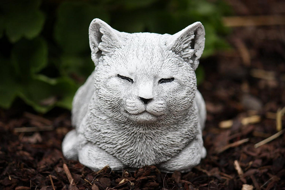 STEINFIGUR Katze Nappy ruhend massiver Steinguss frostsicher - Grau, Stein (8/11/20cm) - stoneandstyle