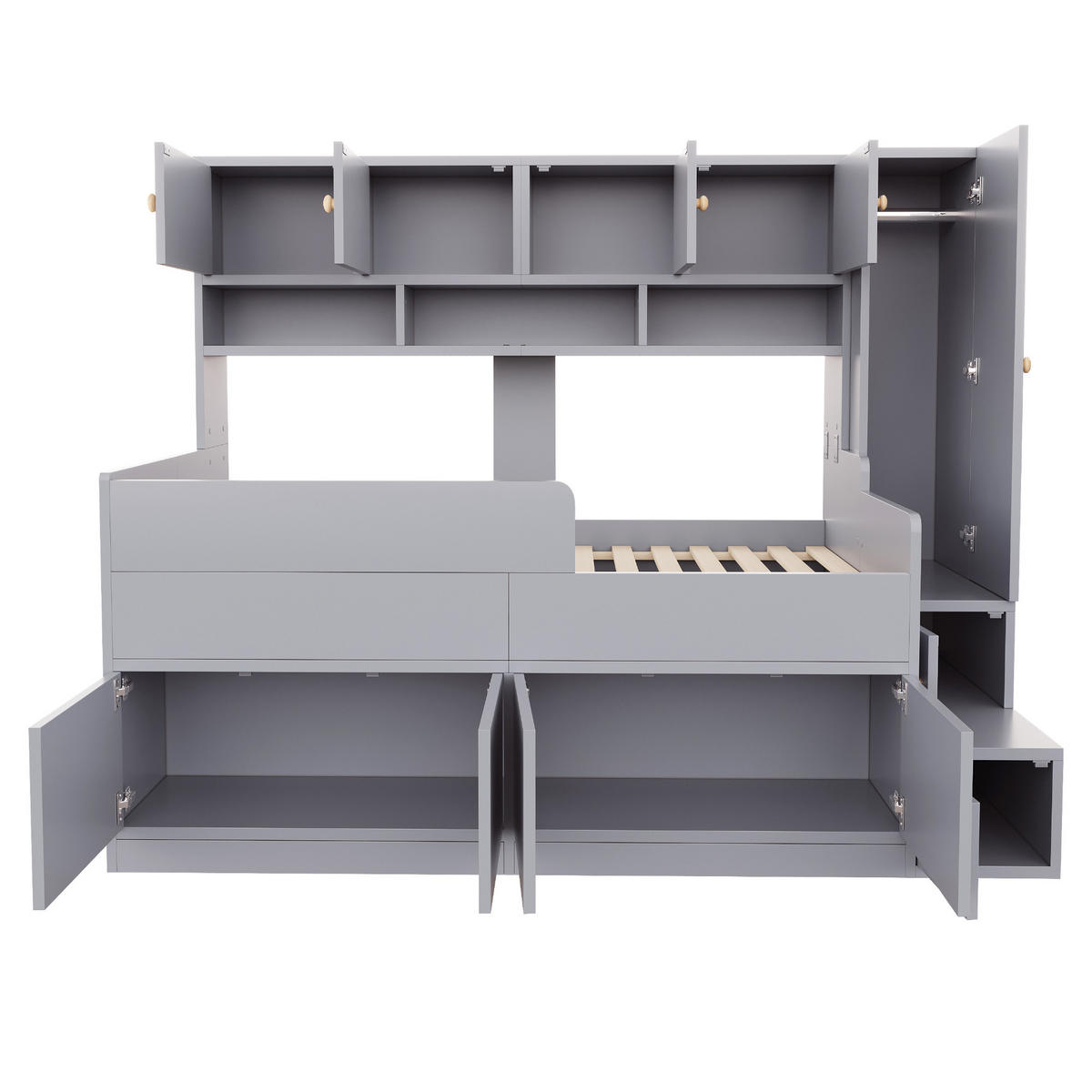 STAURAUMBETT 90/200 cm mit Schrank und LED, DE-01518, in Grau - Grau, Holzwerkstoff (90/200cm) - ComfortXL