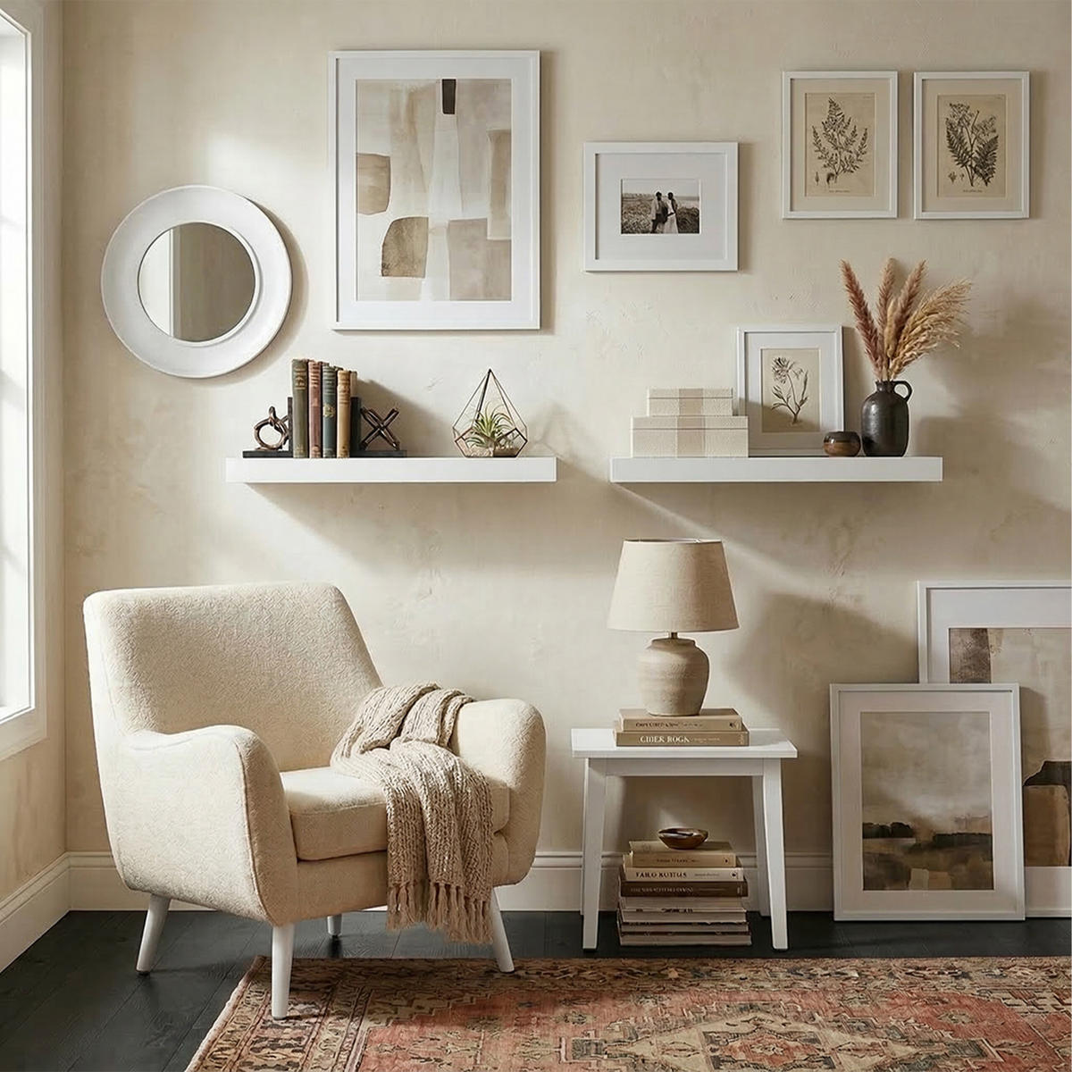 NÁSTENNÁ pol. - biela, kov/kompozitné drevo (50/4/23cm) - Relaxdays