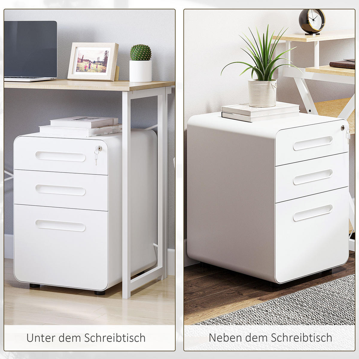 AKTENSCHRANK mit 3 Schubladen, Stahl, Schwarz, 39 x 48 x 60 cm - Weiß, Metall (48/59/39cm) - Vinsetto