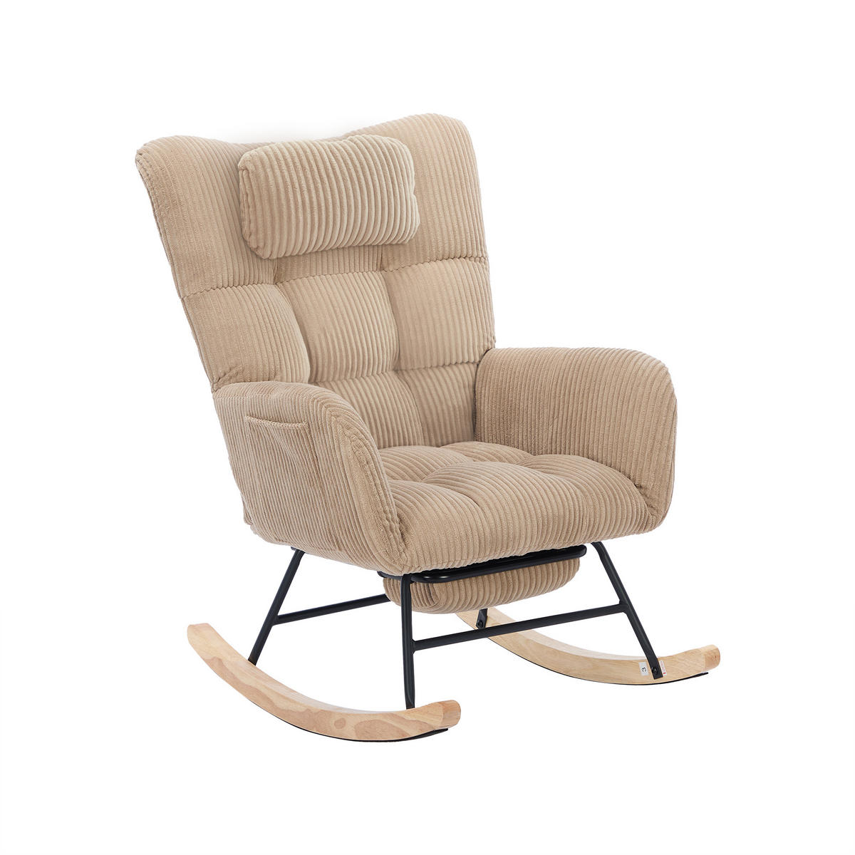 SCHAUKELSTUHL 102/65/92 cm, hoher Rücken 59 cm, Cordstoff, mit Nackenkissen, Braun - Braun, Textil (65/92/102cm) - Redom