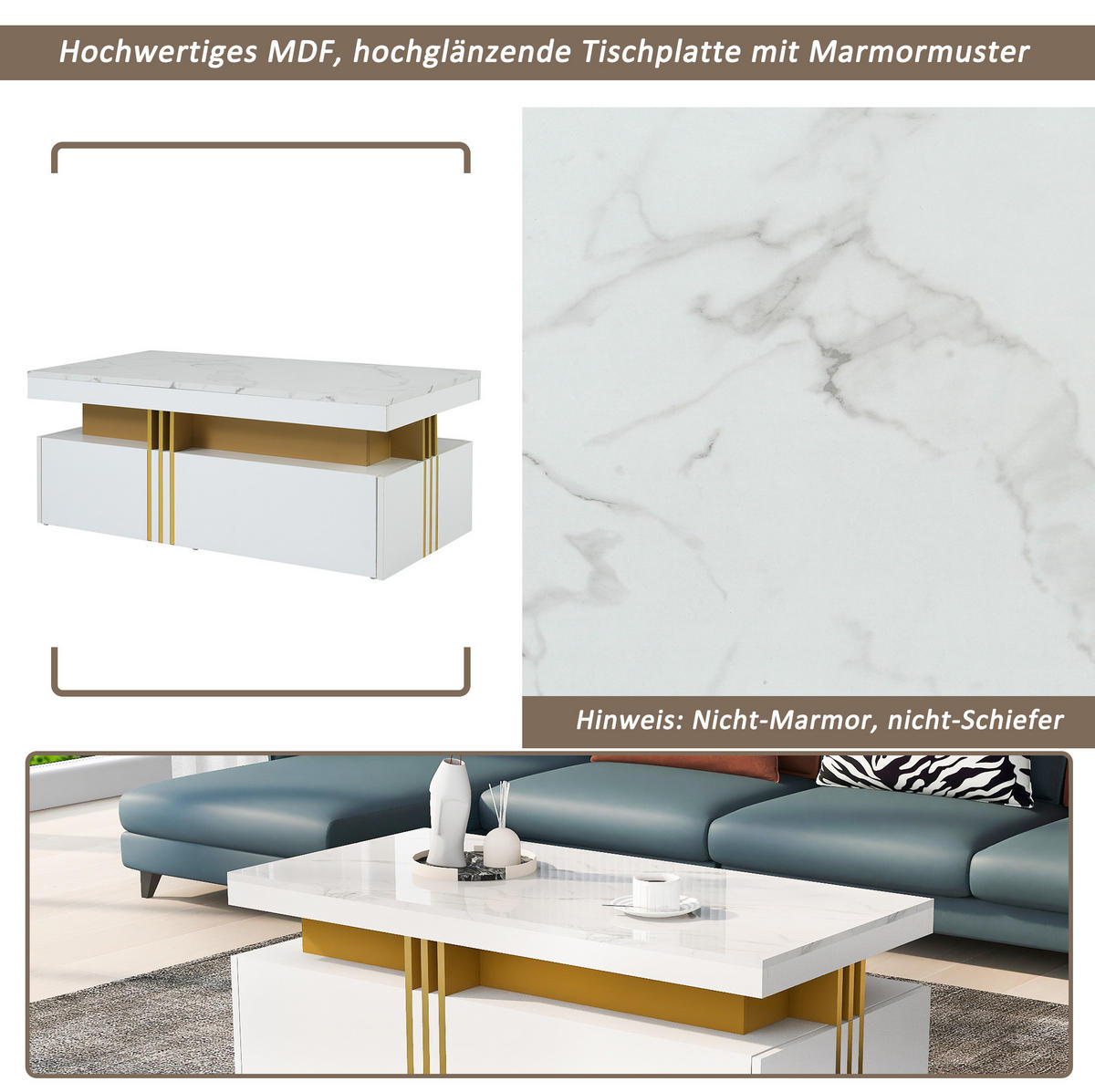 KLUB stolić 100/50/40 cm bijeli od iverice s visokim sjajem i 2 ladice - bijela, drvni materijal (100/50/40cm) - OKWISH