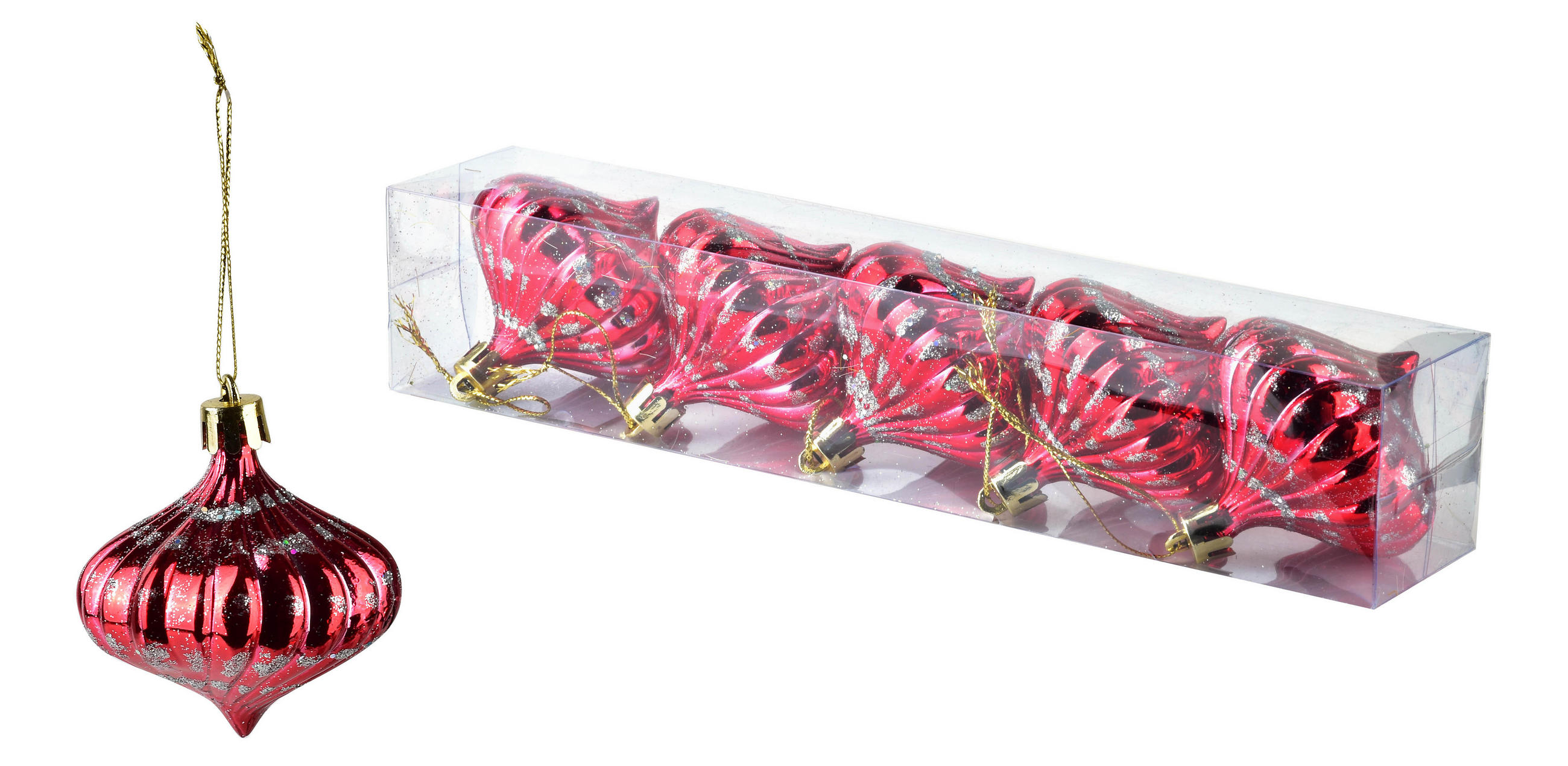 CHRISTBAUMKUGEL-SET 5 Stück Santa Lila - Rot, Kunststoff (6/6/6cm) - Mondex