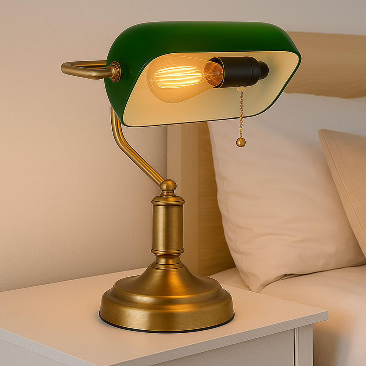 TISCHLEUCHTE Antique Messing Grün - Messingfarben, Glas (26.5/18/36cm) - Globo Lighting