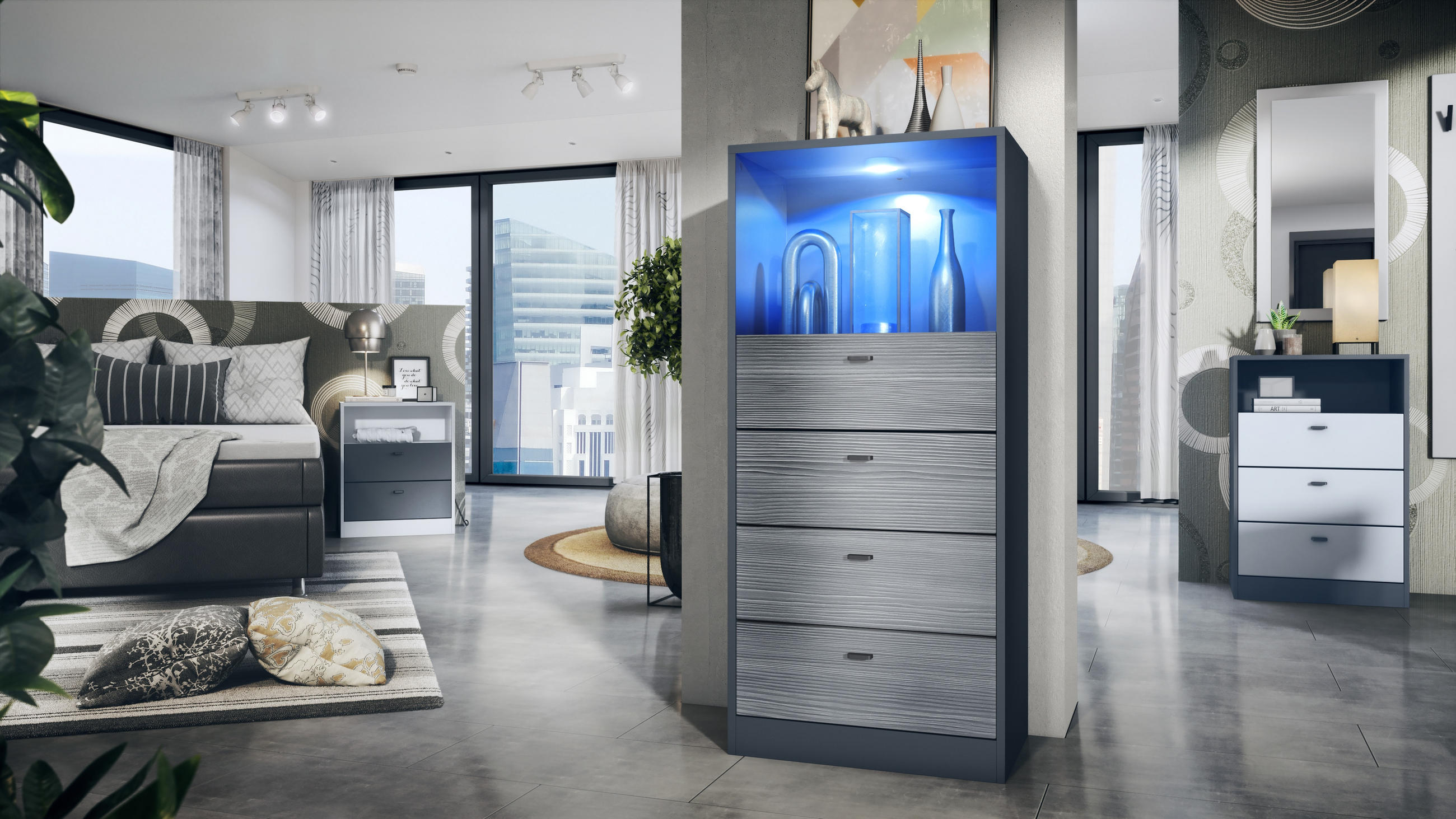 KOMMODE Pino Fronten in Avola-Anthrazit - Anthrazit, Holzwerkstoff (56/125/36cm) - Vladon
