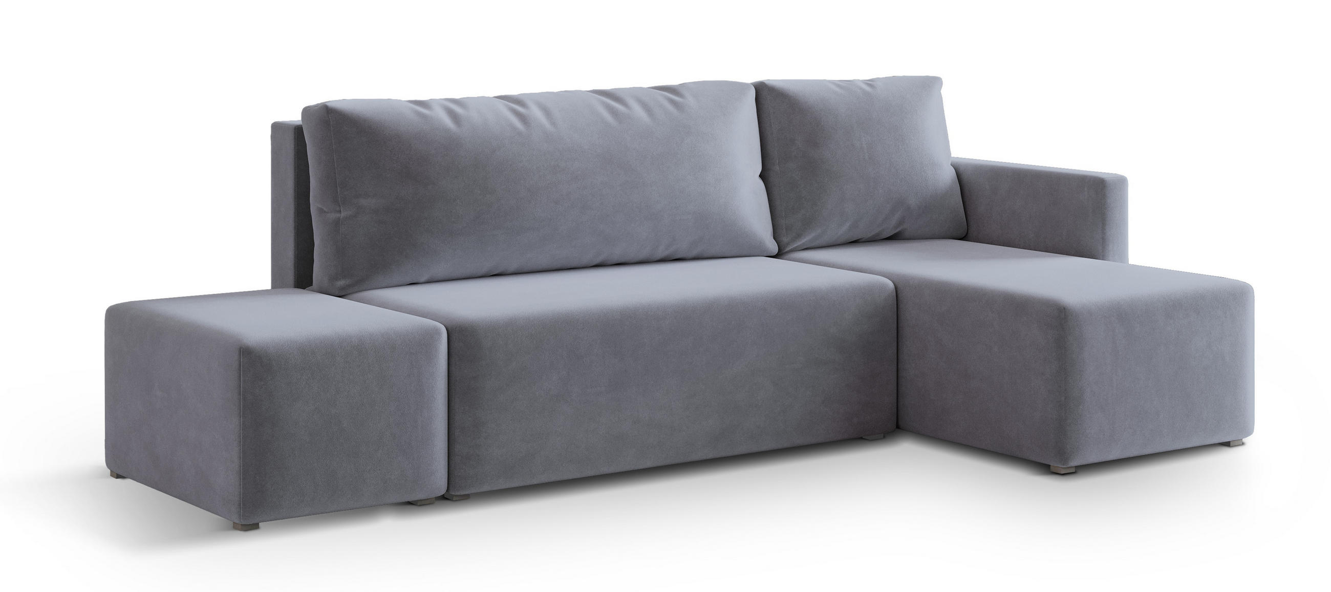 ECKSOFA VELOTTI R-S Grau Plüsch-Stoff mit Schlaffunktion - Grau, Holz (261/143cm) - MASSENO