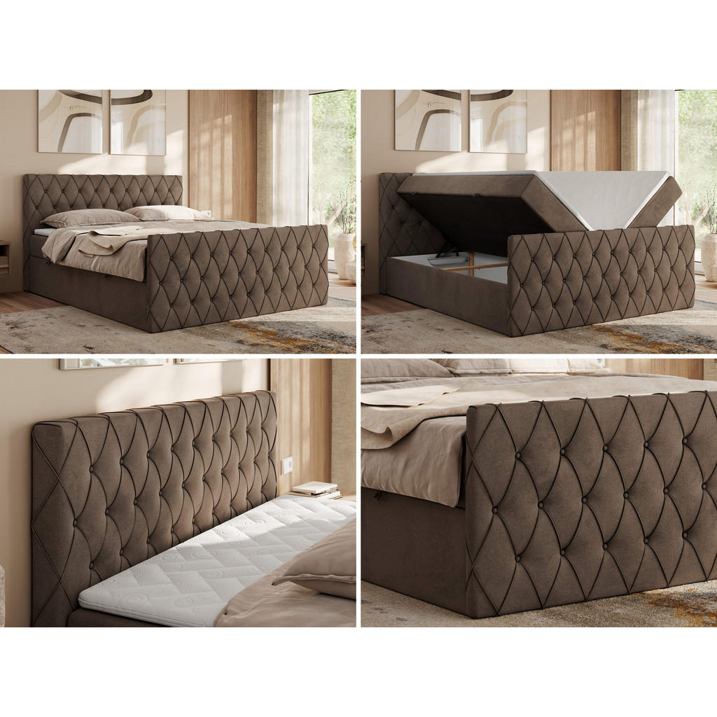 Thumbnail - MKS Boxbett, Braun, Textil, 2-Sitzer, H4, 7-Zonen, Rechteckig, 140x200 cm, Oeko-Tex®, Schlafzimmer, Betten, Boxspringbet...