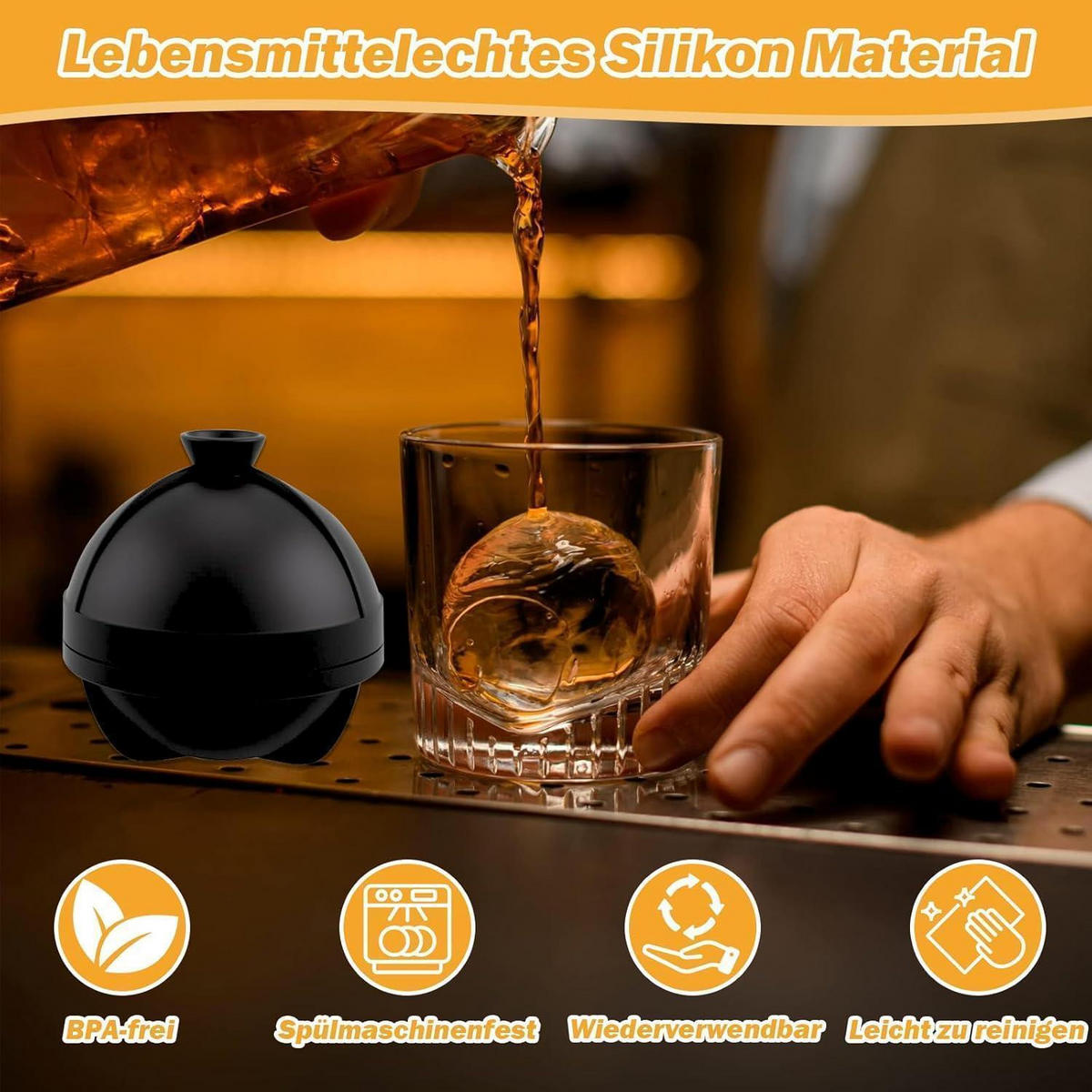 EISWÜRFELFORM Set 4-teilig rund 6 cm - Schwarz, Kunststoff (7/7.5/7cm)