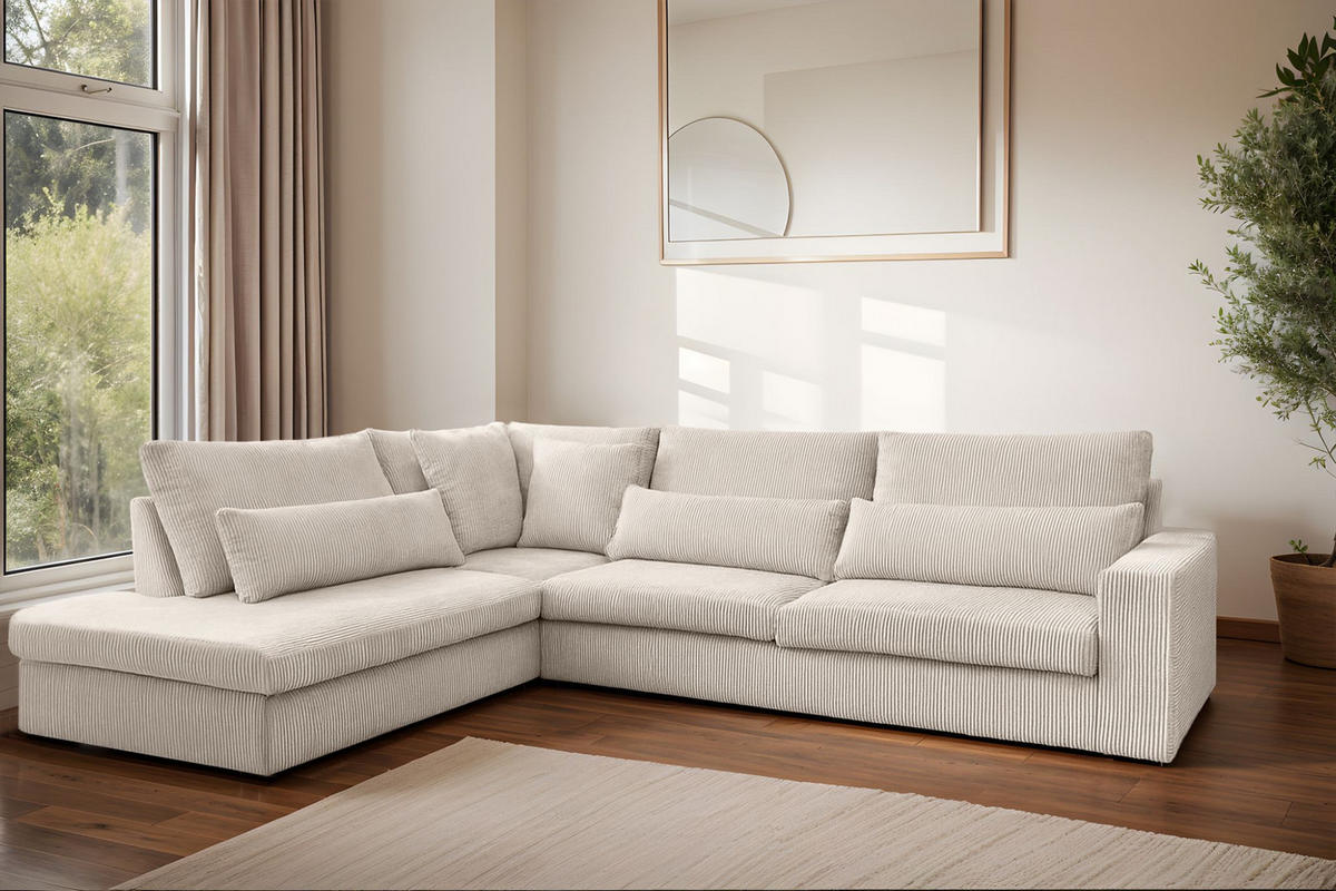 ECKSOFA L-Form SVEN Stoff Poso Beige Links - Beige, Textil (315/245cm) - Kaiser Möbel