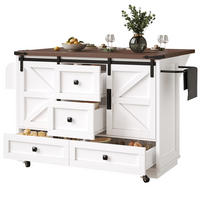 KÜCHENINSEL 142,5/45-73/92,5 cm mit Klapptisch, Schiebetüren im BarnDoor-Design und Stauraum, Weiß, MDF/Metall - Weiß, Holzwerkstoff (142.5/92.5/45cm) - Redom