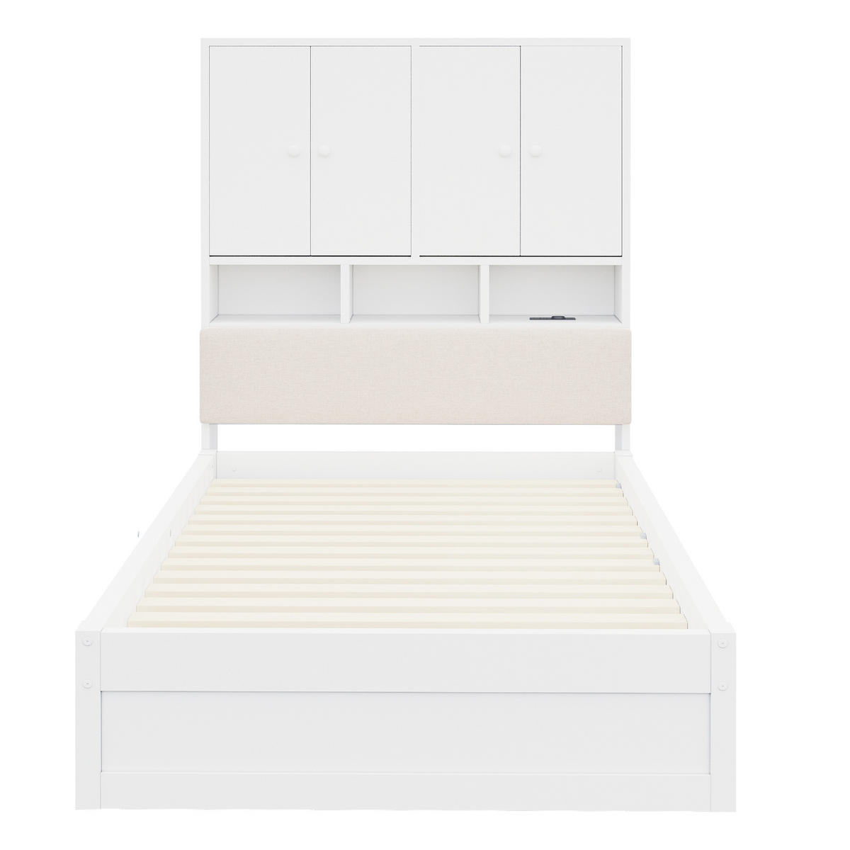 STAURAUMBETT 90/200 cm mit Stauraum, LED und 2 Schubladen, DE-41627, in Weiß - Weiß, Holzwerkstoff (90/200cm) - ComfortXL
