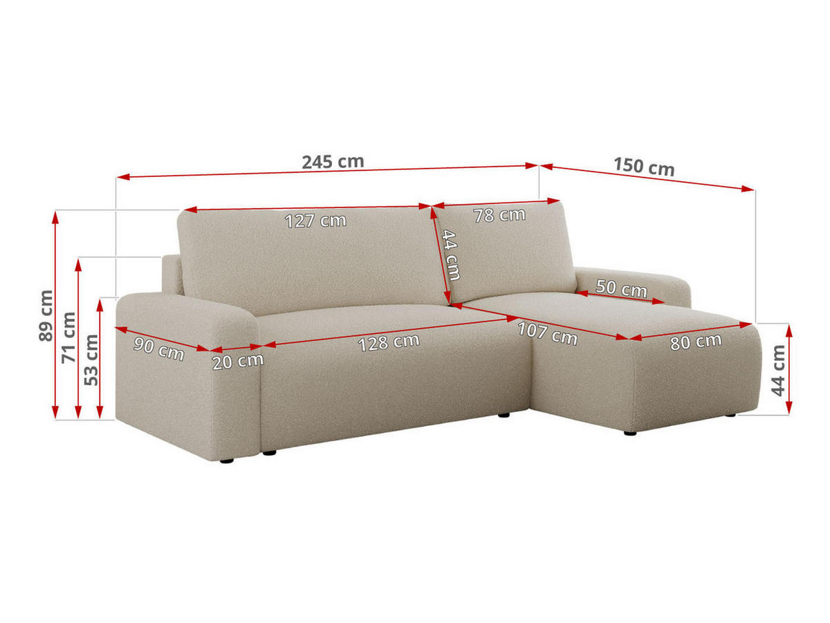 ECKSOFA ARGOS Beige Boucle - Beige/Schwarz, Kunststoff/Textil (245/150cm) - MKS