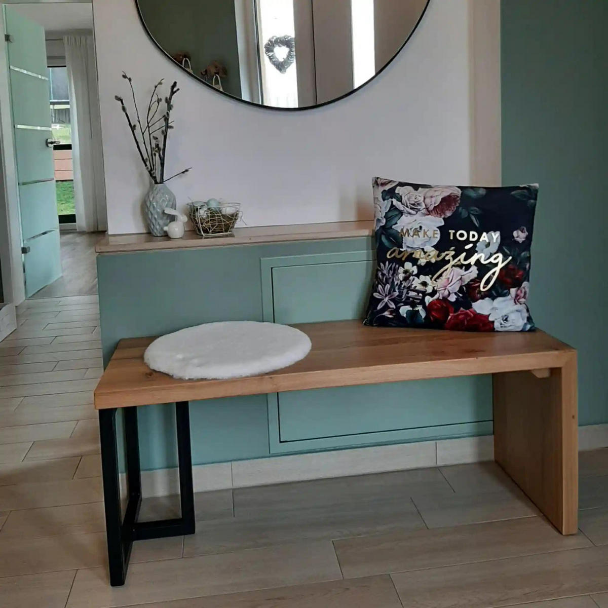 SITZBANK aus Eichenholz und Stahl fürs Wohnzimmer HUGON I - Eichefarben, Holz (110/45/35cm) - Rawood Furniture