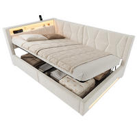 BOXBETT 140/200cm, LED/USB-C, Bettkasten, Lattenrost, Beige - Beige, Holz/Metall (140/200cm) - LVHOM