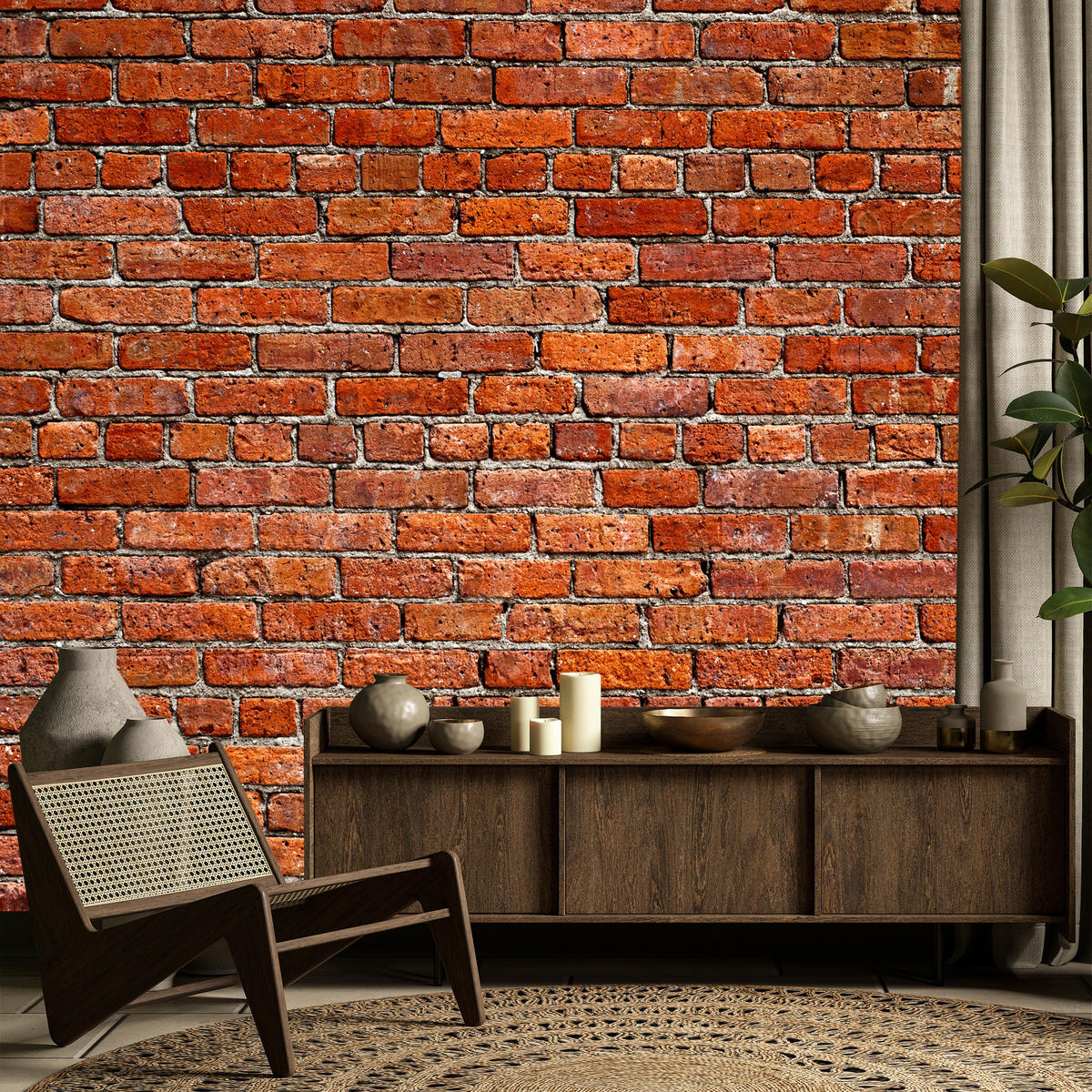 FOTOTAPETE für Wohnzimmer Backstein Ziegel 3D 450x315 - Rot/Orange, Papier (450/315cm) - Muralo