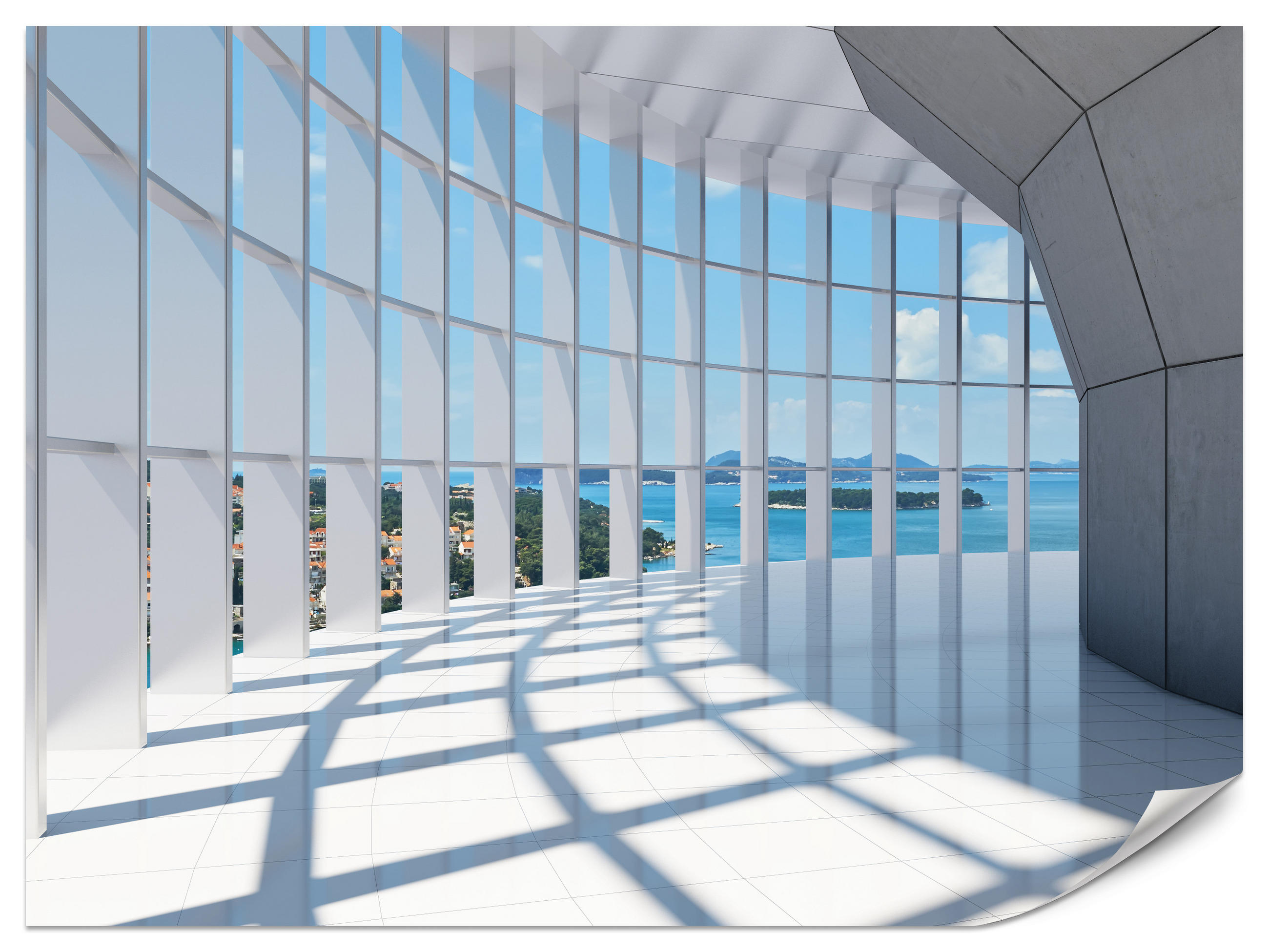 FOTOTAPETE für Wohnzimmer Räumlicher Tunnel mit Meerblick 500x350 - Blau/Beige, Papier (500/350cm) - Muralo