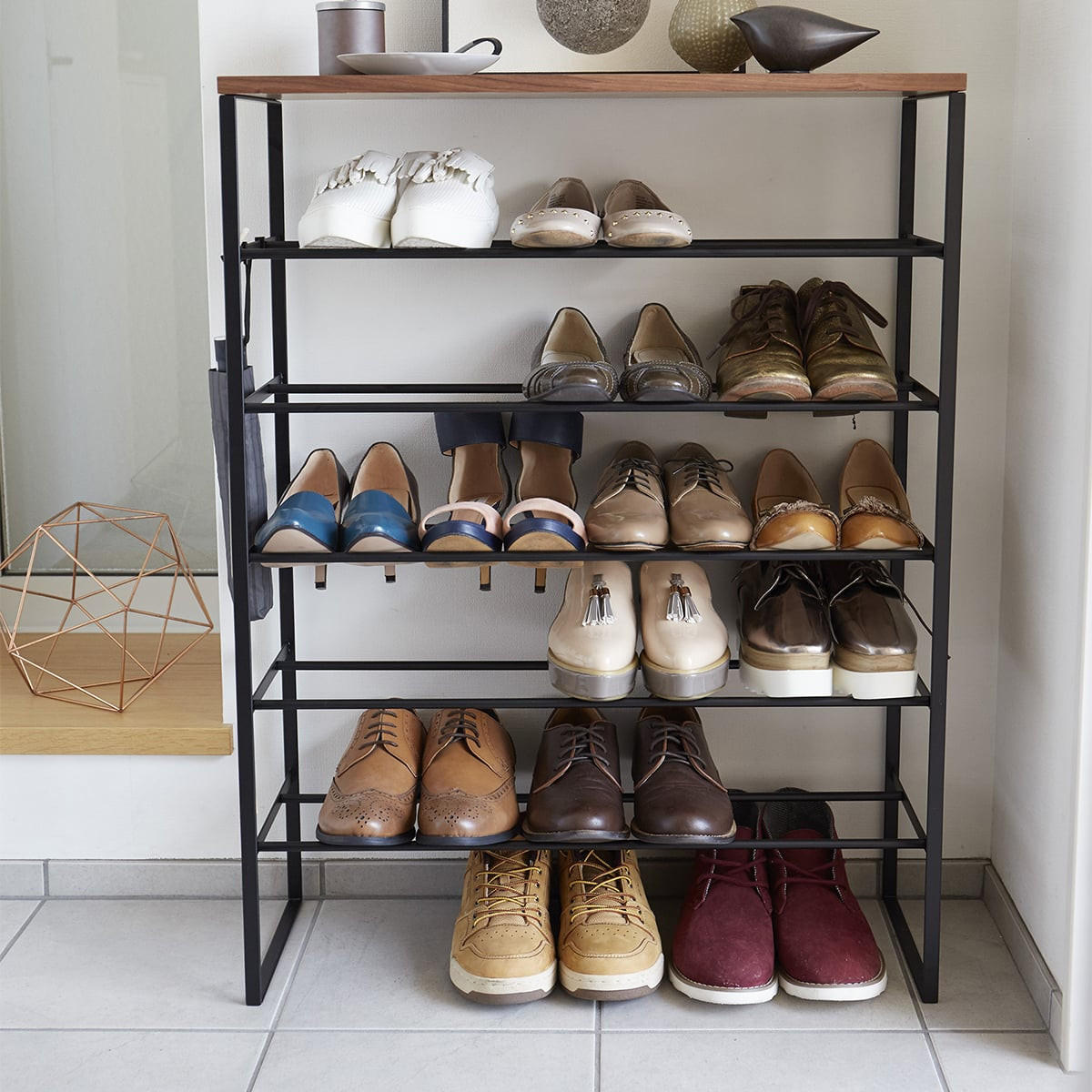 SCHUHREGAL mit 5 Ebenen aus Holz und schwarzem Metall Tower - L66 cm - Schwarz, Metall (25/87/66cm) - Yamazaki