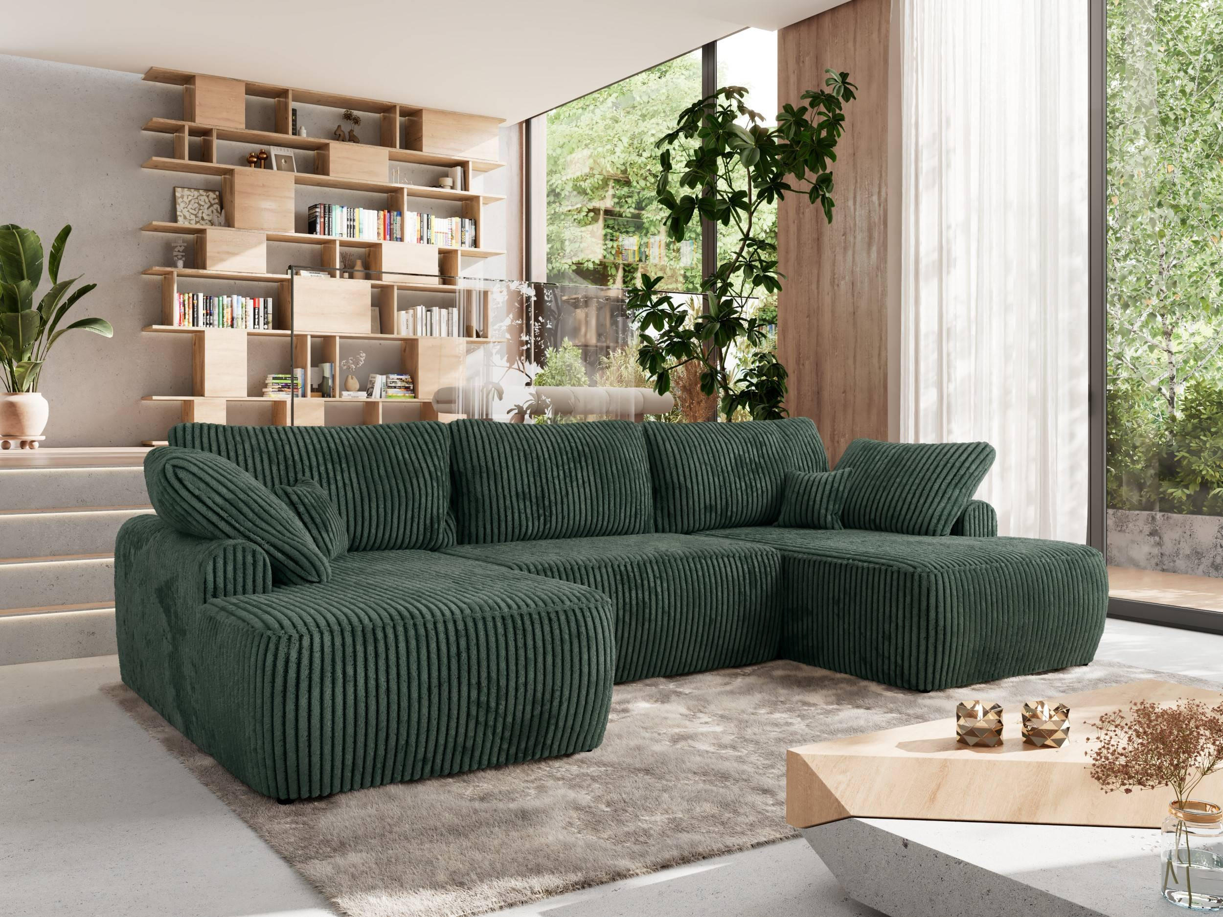 WOHNLANDSCHAFT CUBO U Grün Cord - Schwarz/Grün, Kunststoff/Textil (370/100/187cm) - MKS