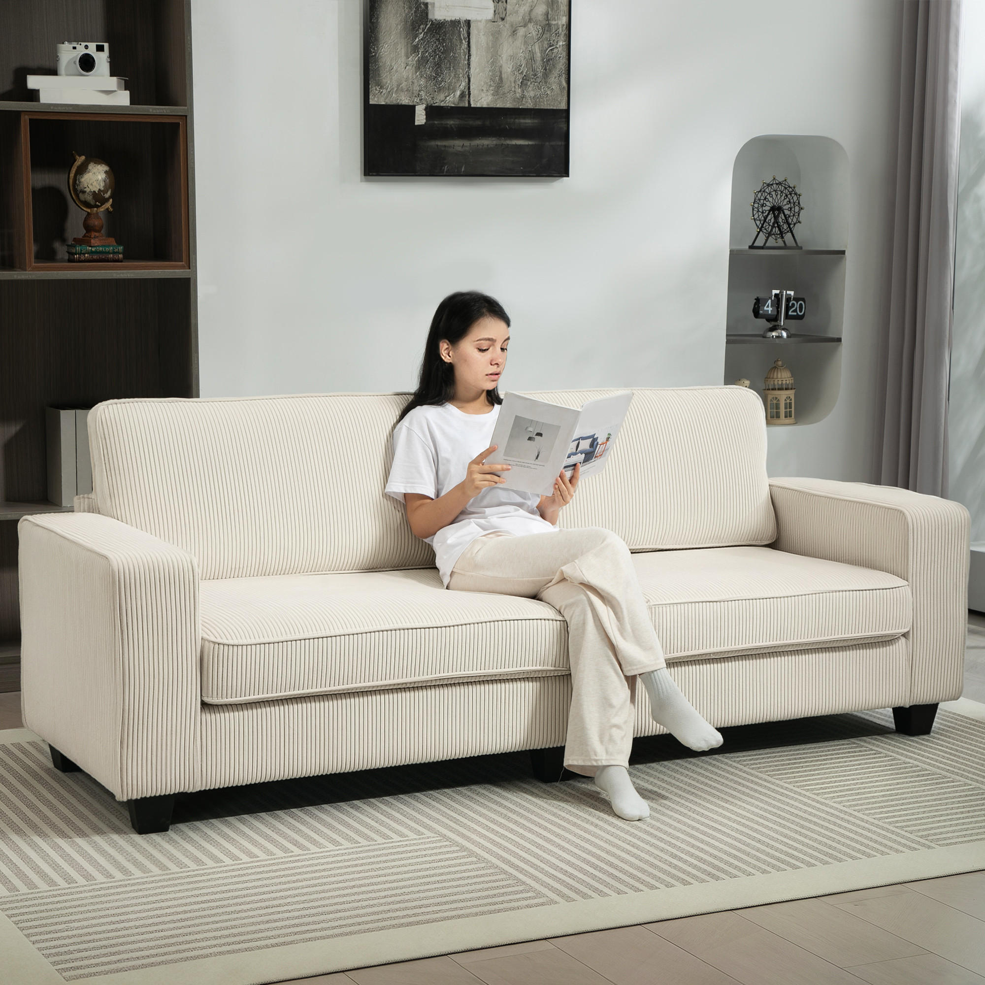 SOFA 3-Sitzer, 227 x 84 x 87 cm, Cremeweiß - Beige, Textil (227/87/84cm) - HOMCOM